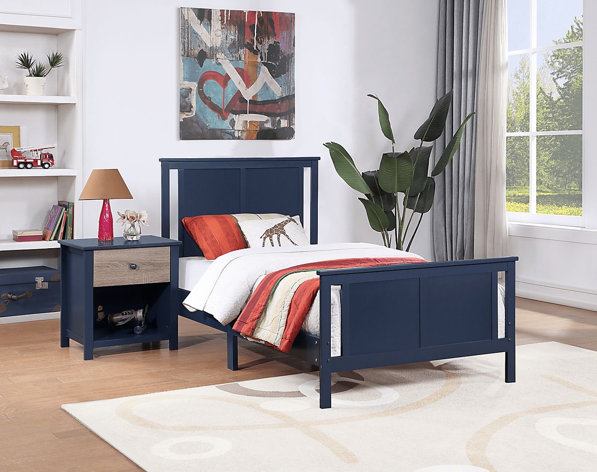 Zolari Midnight Blue,Walnut Dark Wood Twin Bed | Rooms to Go