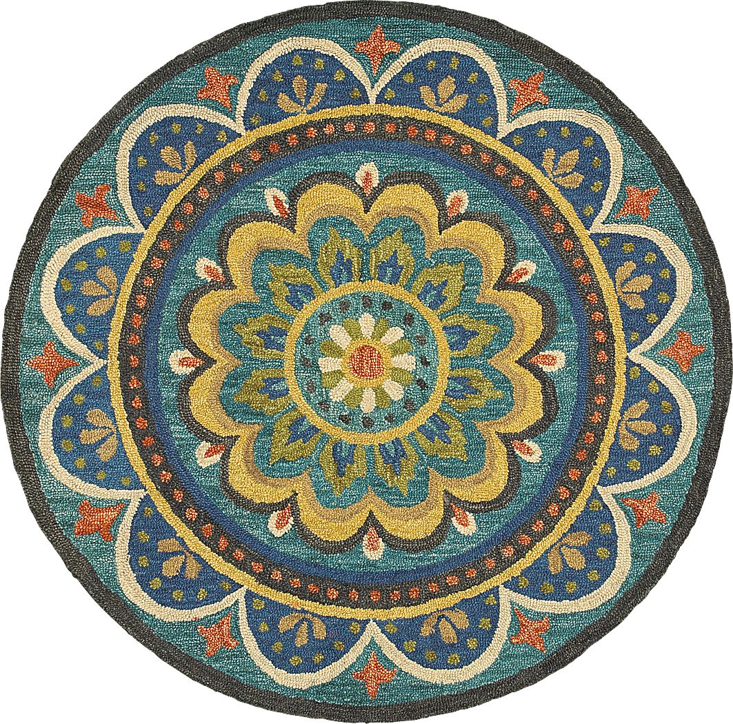 Kifle Teal 4' Round Rug