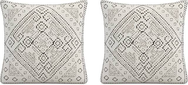 Kilim Stitch White Indoor/Outdoor Accent Pillows, Set of Two - Thumbnail - Image 1