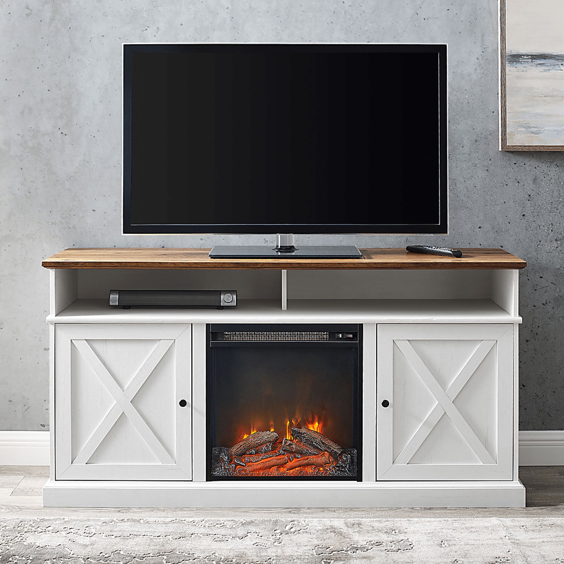 Kilmersdon Barnwood 60 in. Console, With Electric Fireplace - Image 5