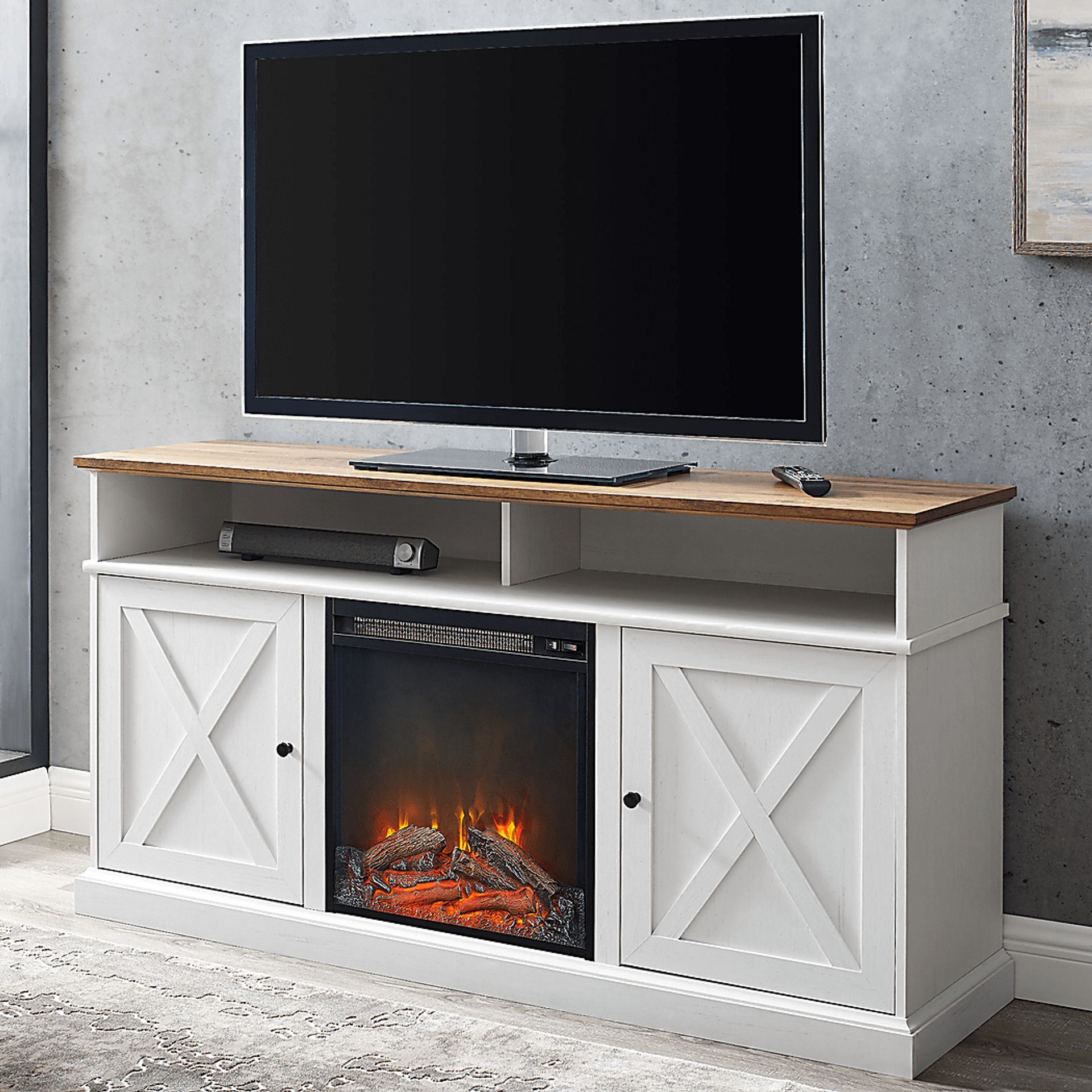 Kilmersdon Barnwood 60 in. Console, With Electric Fireplace - Image 6