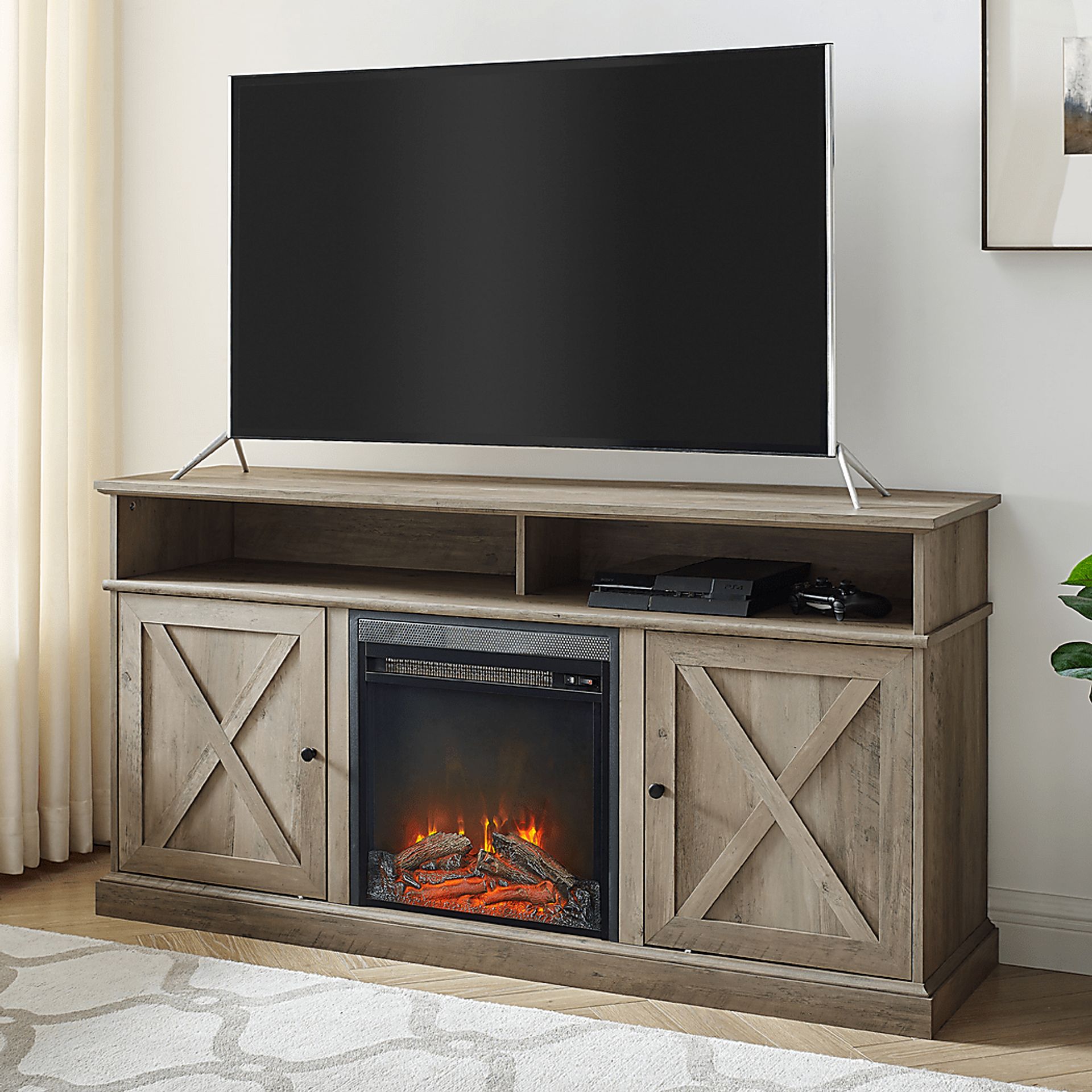 Kilmersdon Gray 60 in. Console, With Electric Fireplace - Image 5