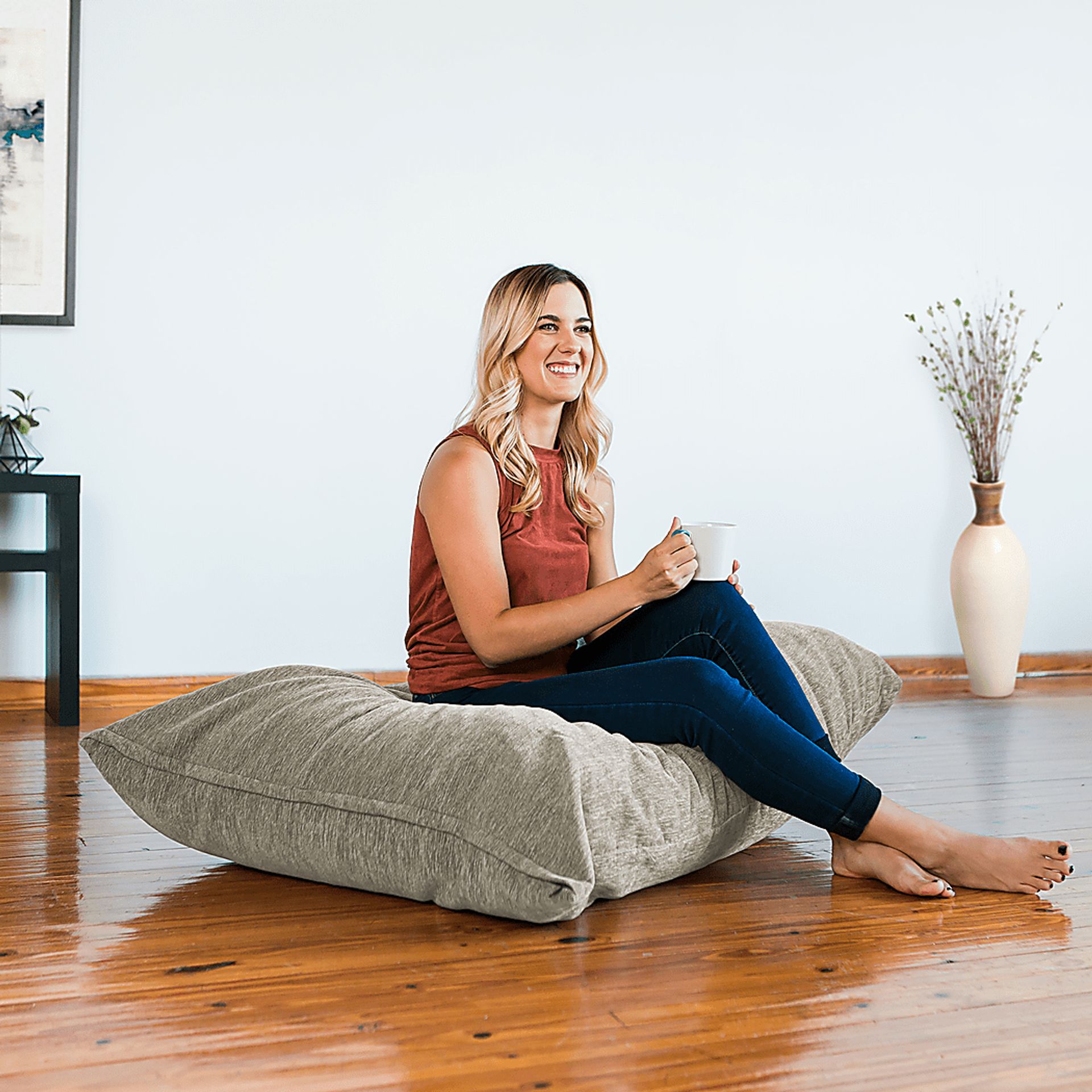 Kids Kimmy Beige Bean Bag Chair and Floor Pillow - Image 2