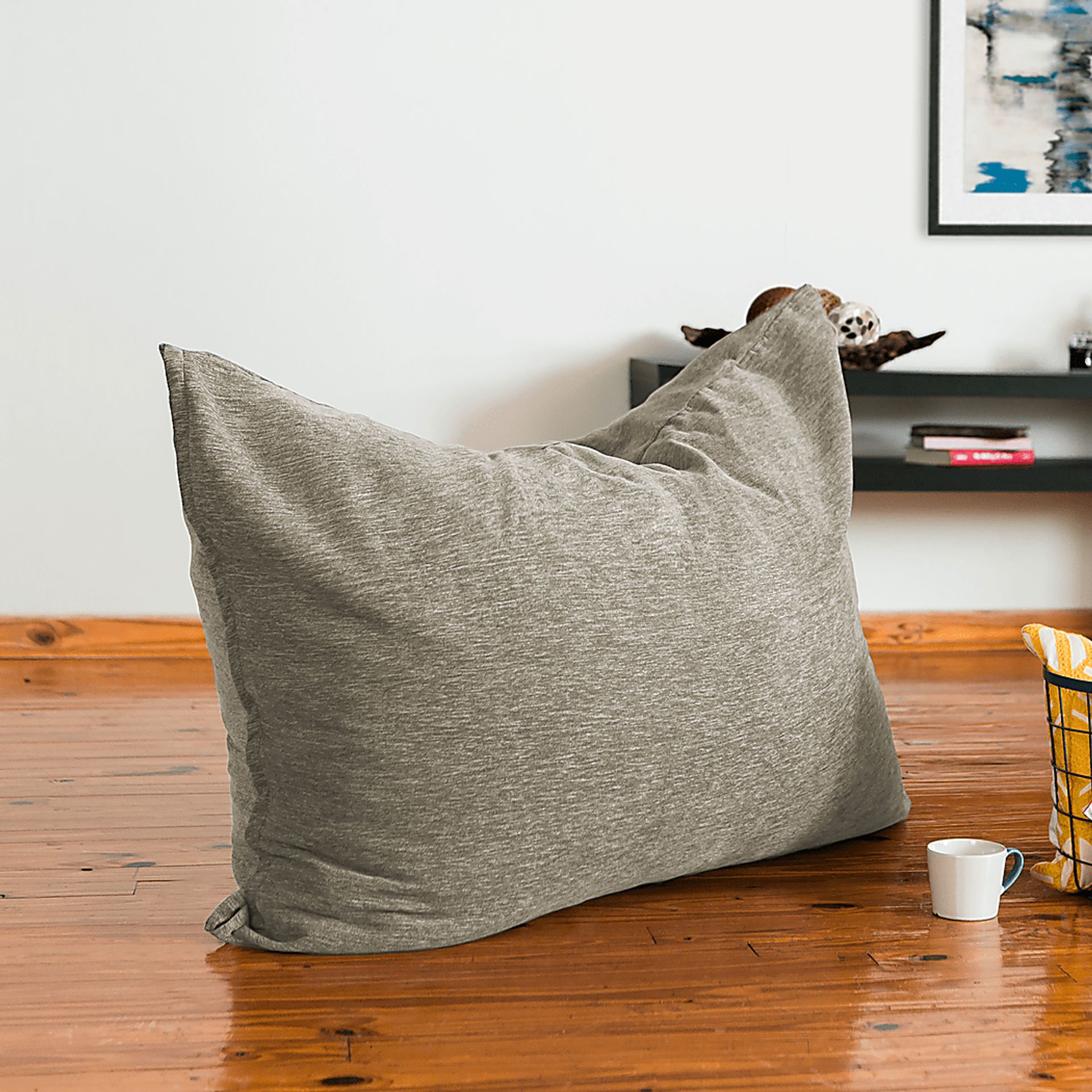 Kids Kimmy Beige Bean Bag Chair and Floor Pillow - Image 3