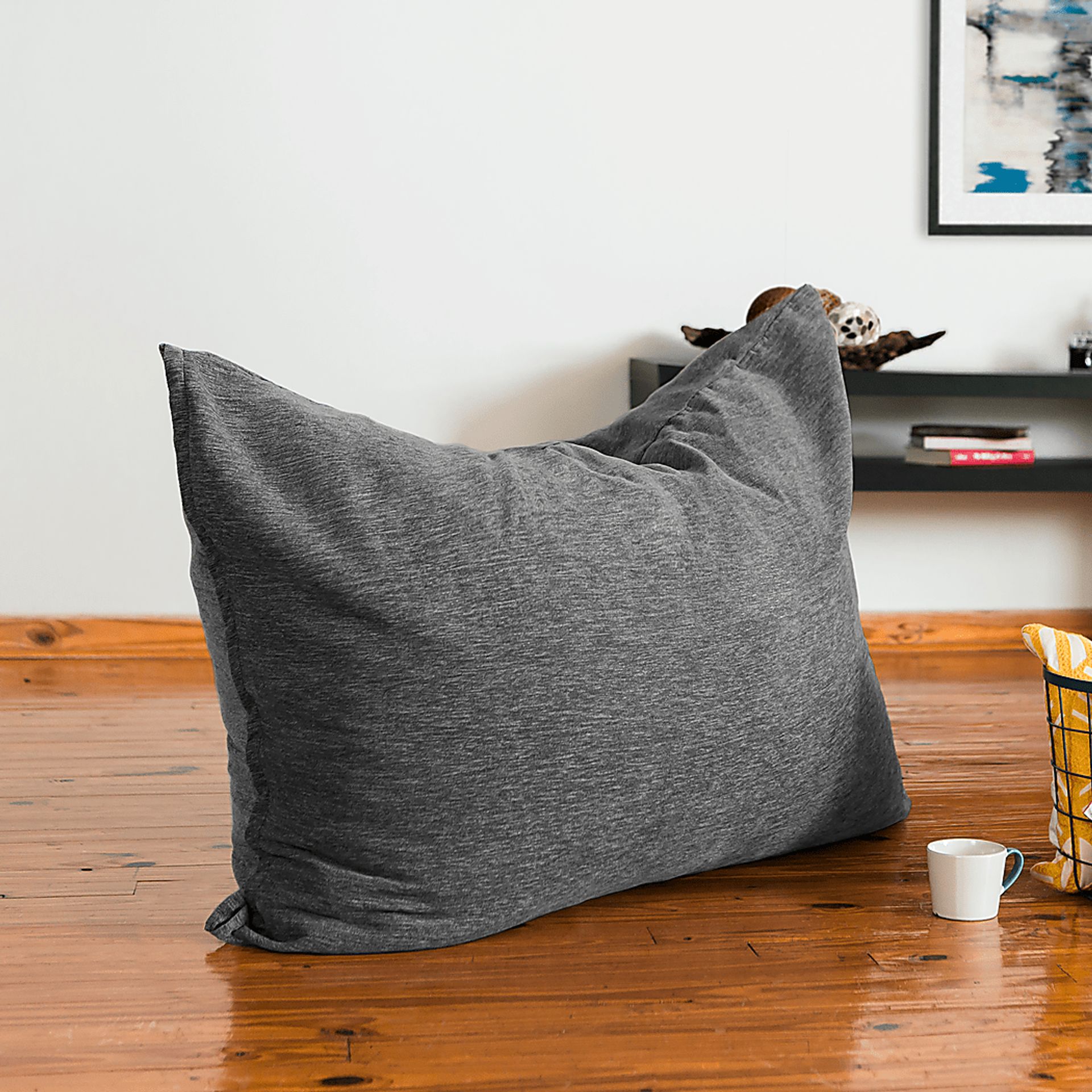 Kids Kimmy Gray Bean Bag Chair and Floor Pillow - Image 3
