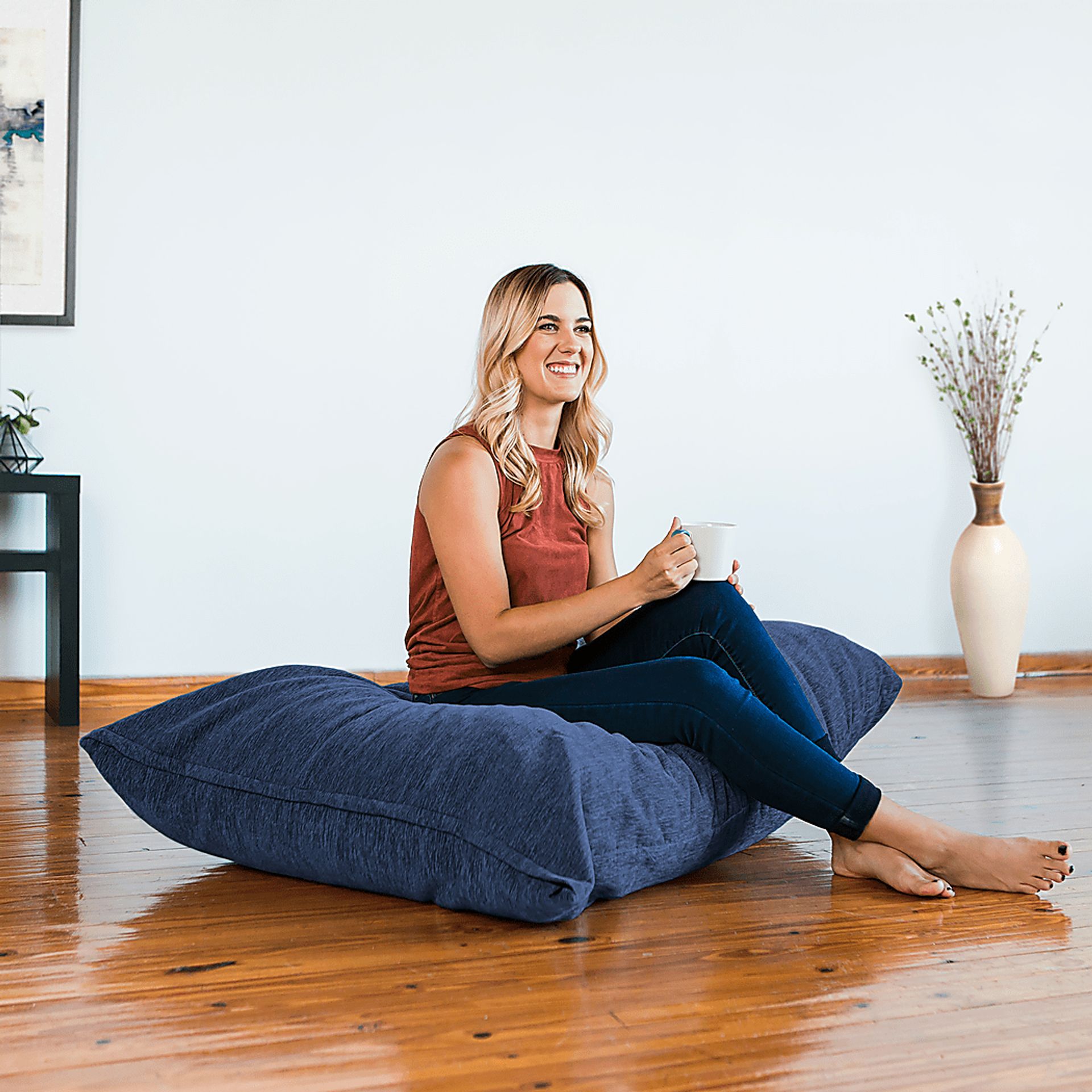 Kids Kimmy Navy Bean Bag Chair and Floor Pillow - Image 2