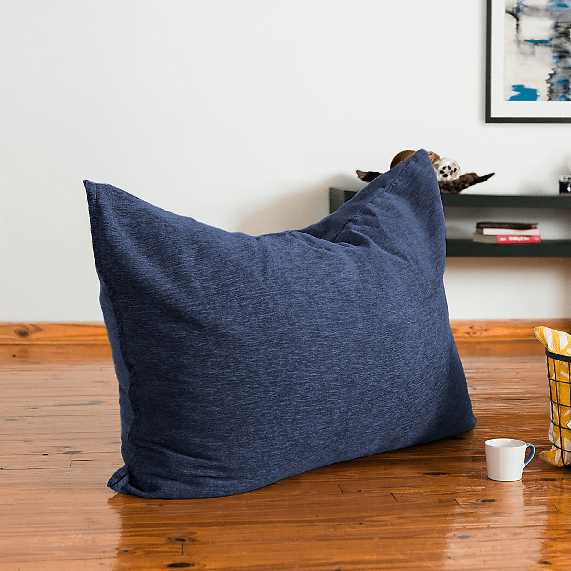 Kids Kimmy Navy Bean Bag Chair and Floor Pillow - Image 3