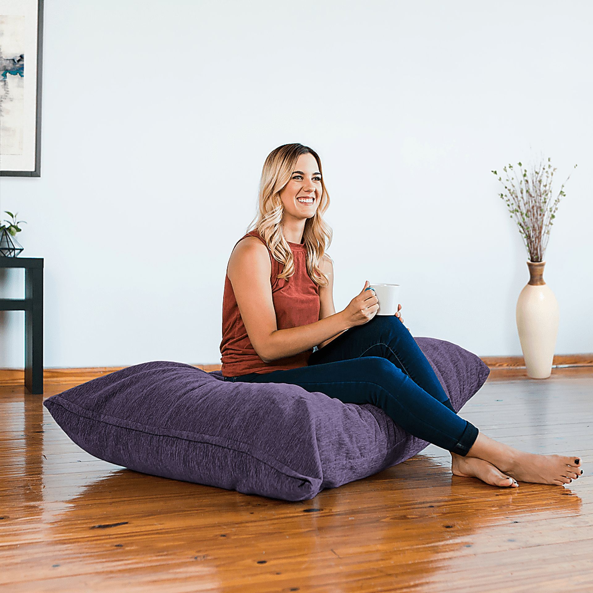 Kids Kimmy Purple Bean Bag Chair and Floor Pillow - Image 2
