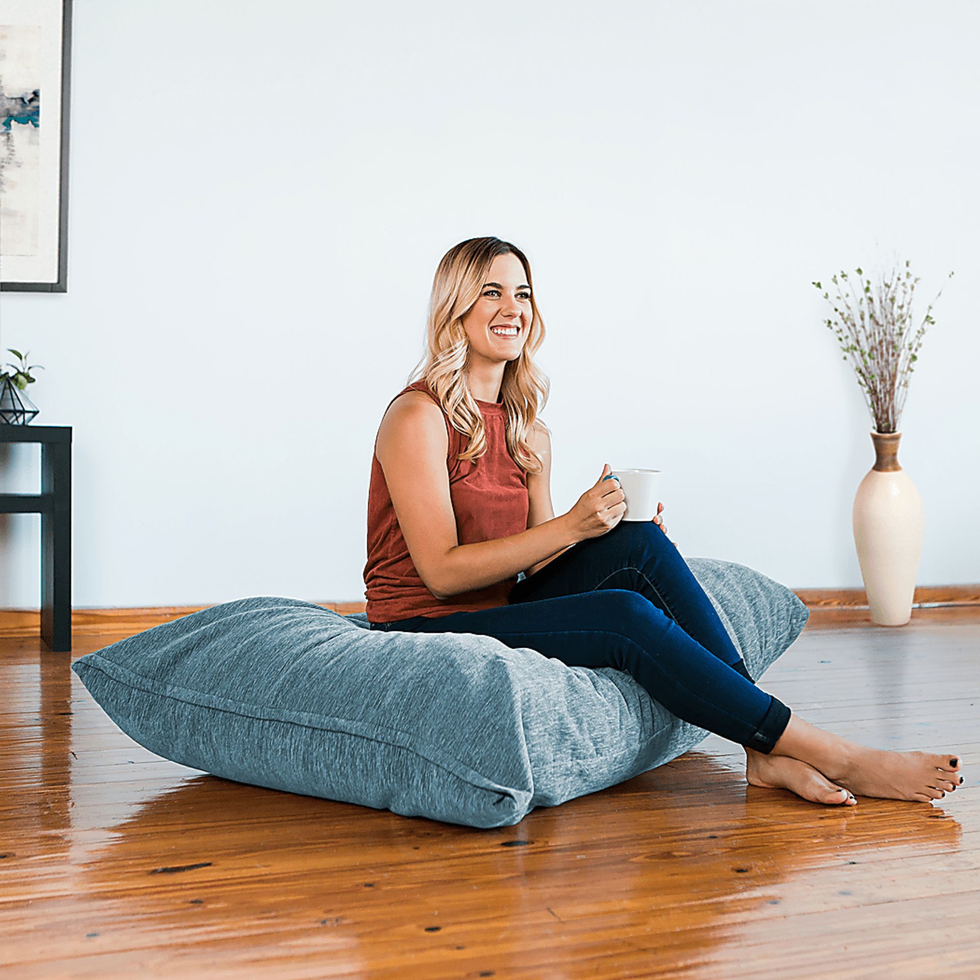 Kids Kimmy Turquoise Bean Bag Chair and Floor Pillow - Image 2