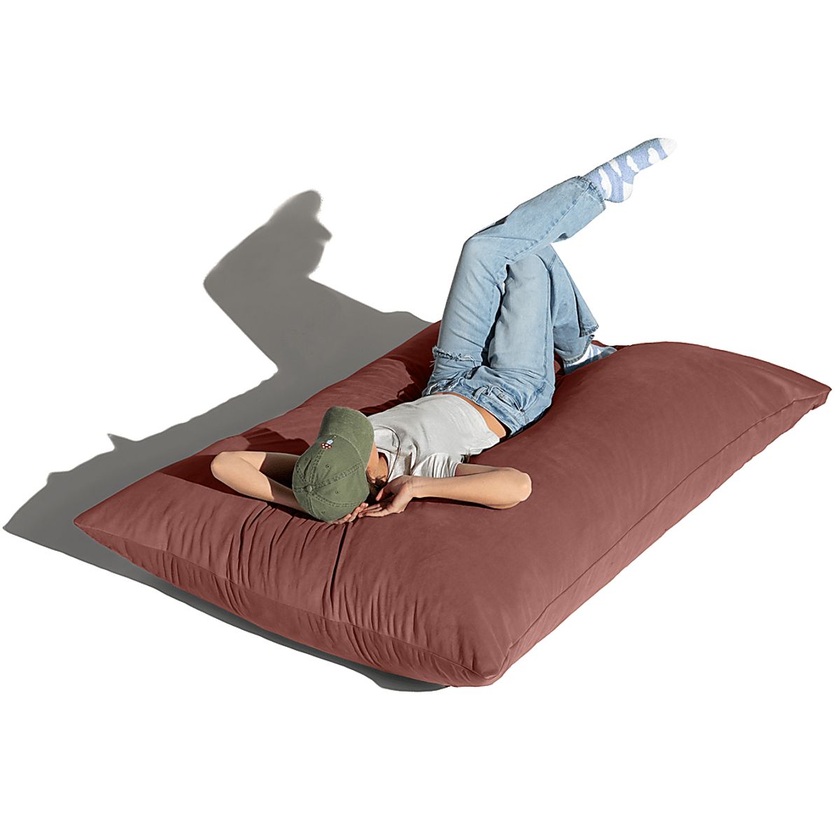 Kimna I Mauve Red Velvet Plush Bean Bag Rocker | Rooms to Go
