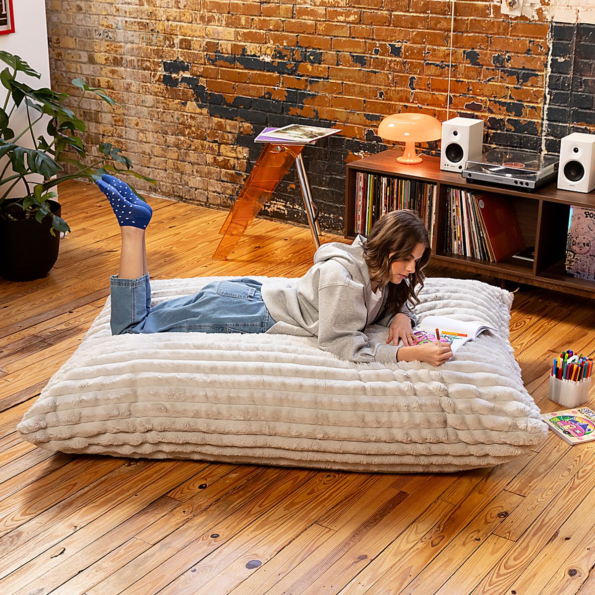Kimna II Gray Polyester Fabric Bean Bag Rocker | Rooms to Go