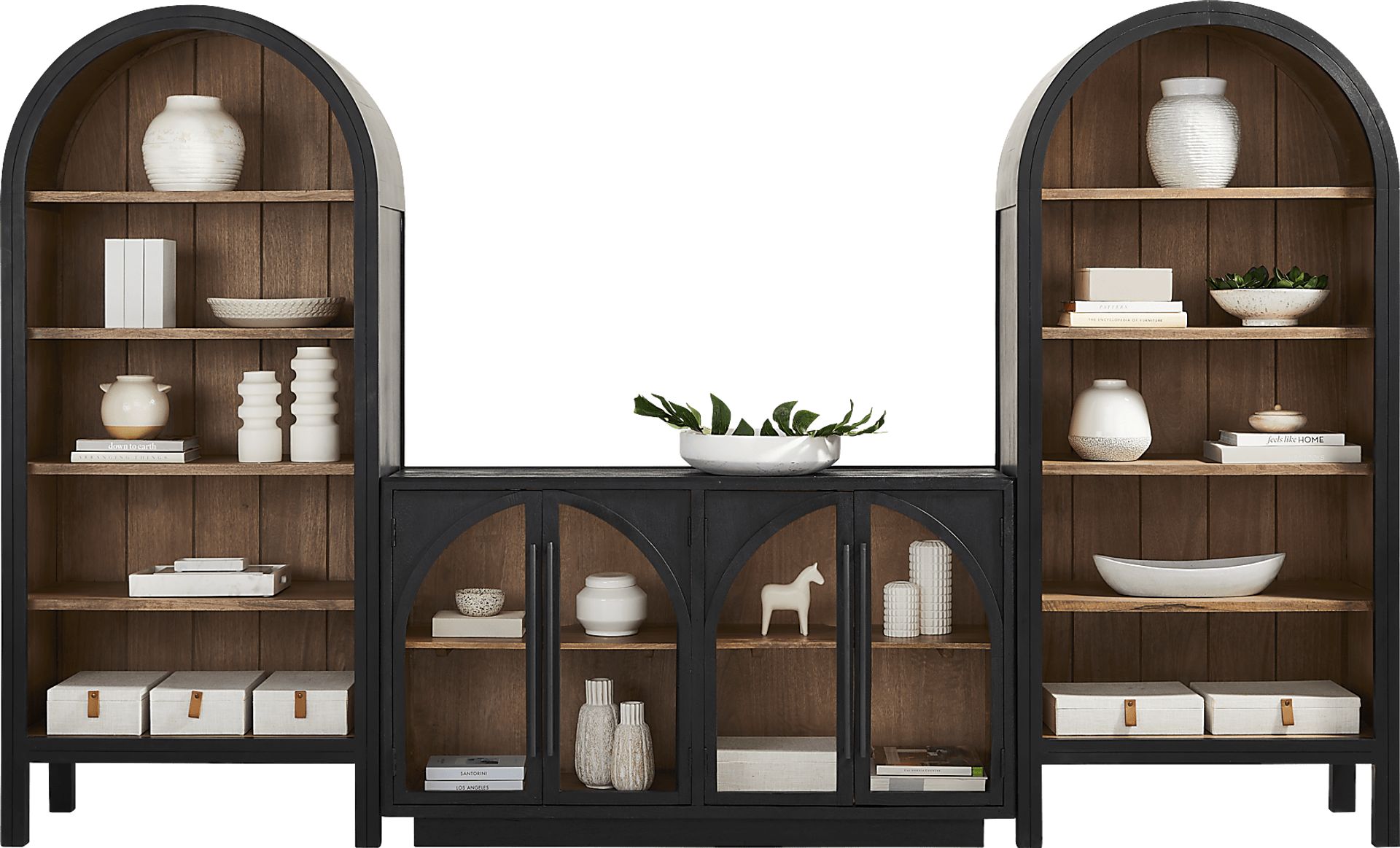 King's Road Black Credenza with Two Display Cabinets - Image 2