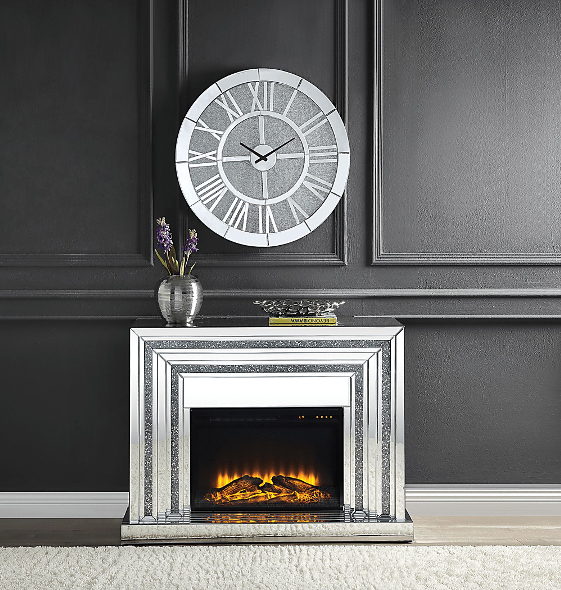 Kingslee Silver 48 in. Console, With Electric Fireplace - Image 2