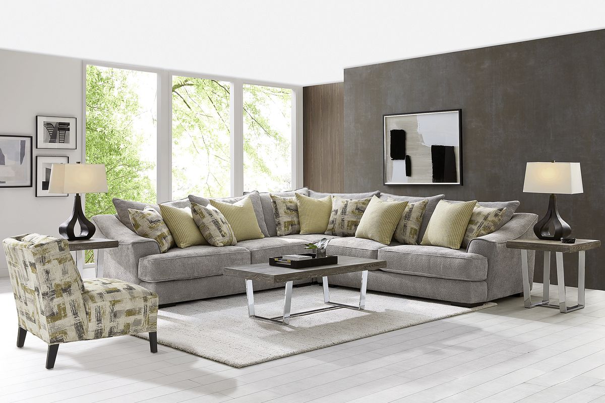 Kinley 6 Pc Gray Chenille Fabric Living Room Set With 3 Pc Sectional ...