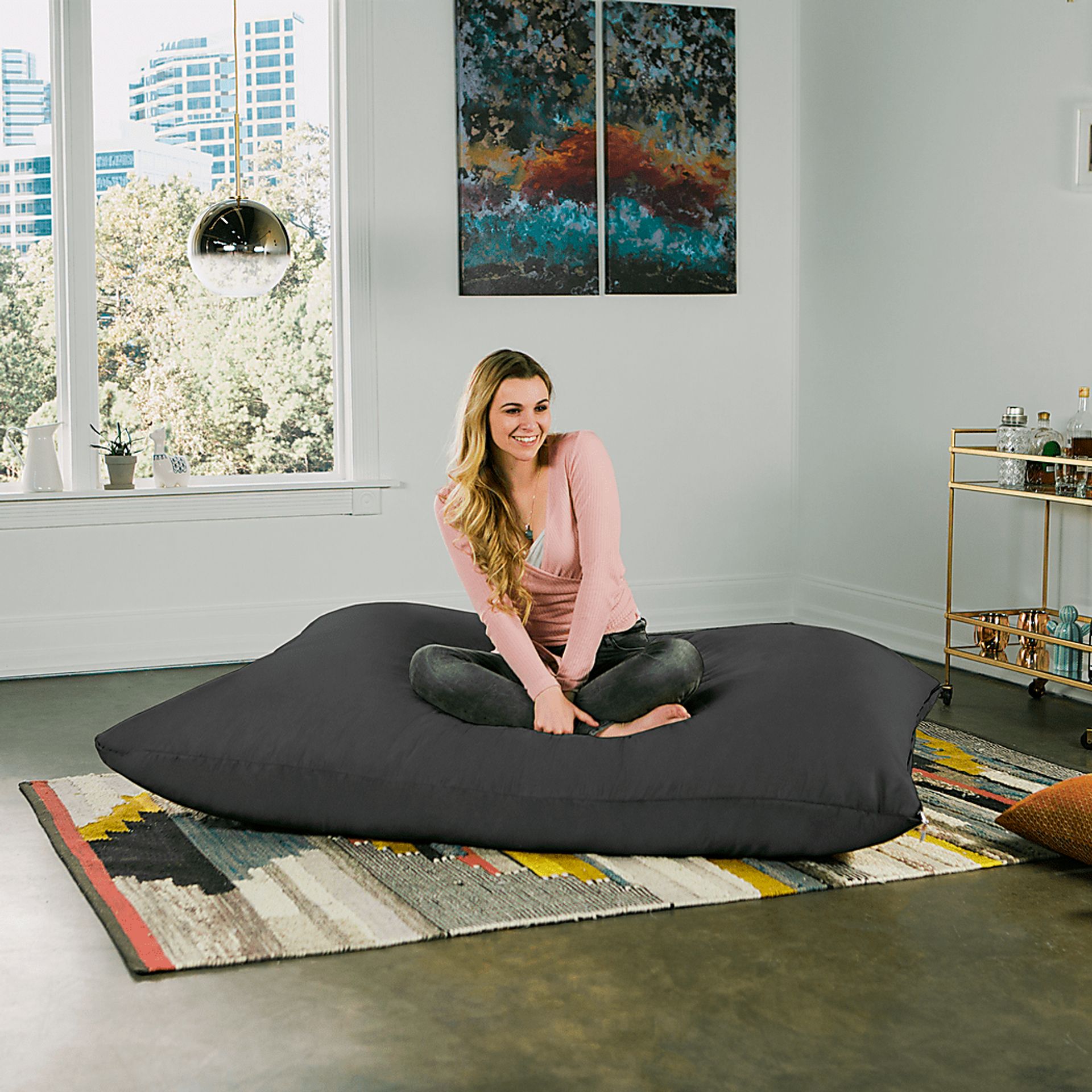 Kids Kiri Black Large Bean Bag and Floor Pillow - Image 2