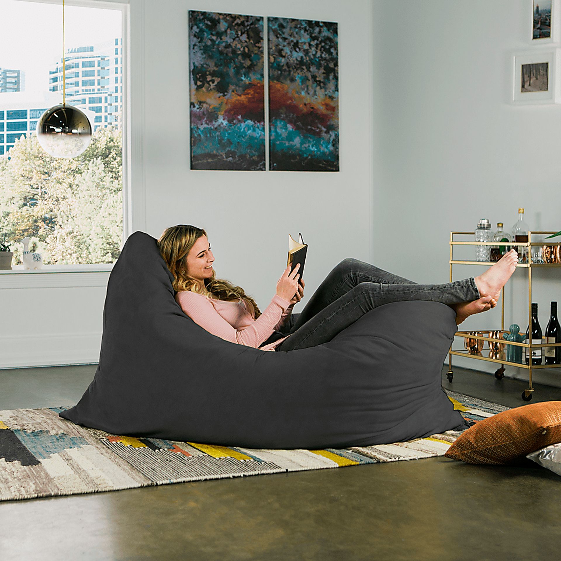 Kids Kiri Black Large Bean Bag and Floor Pillow - Image 4