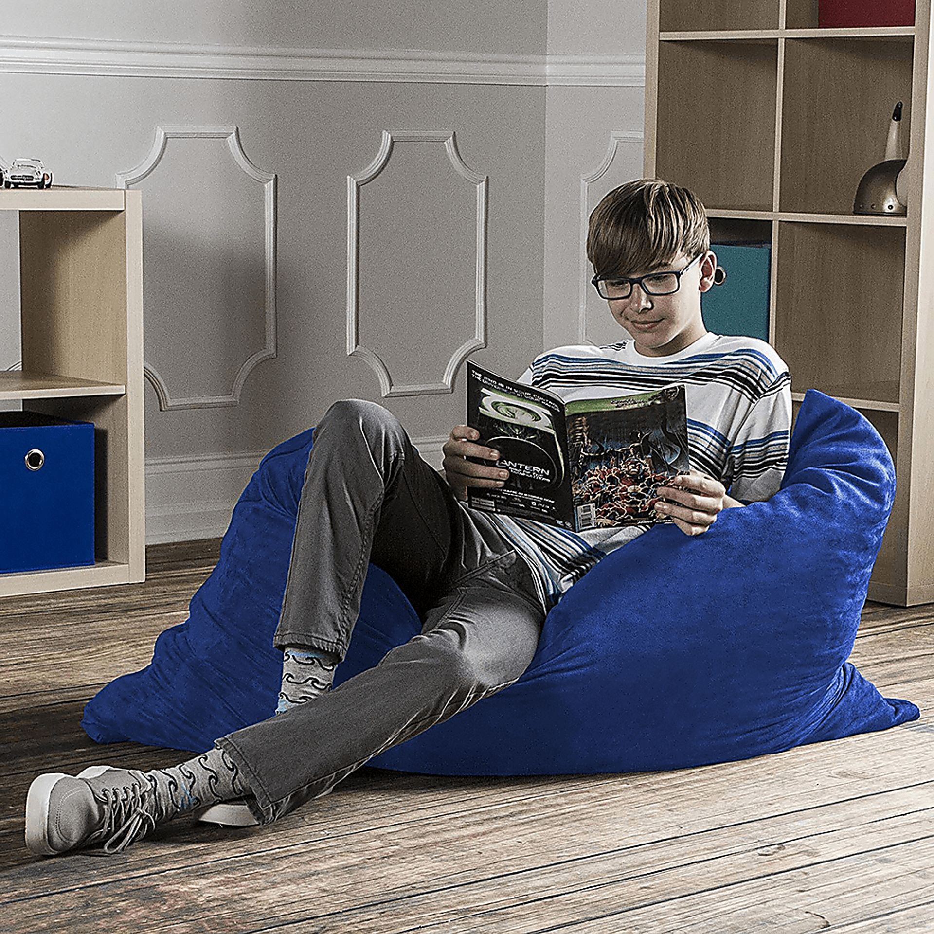 Kids Kiri Blue Small Bean Bag Chair and Floor Pillow - Image 5
