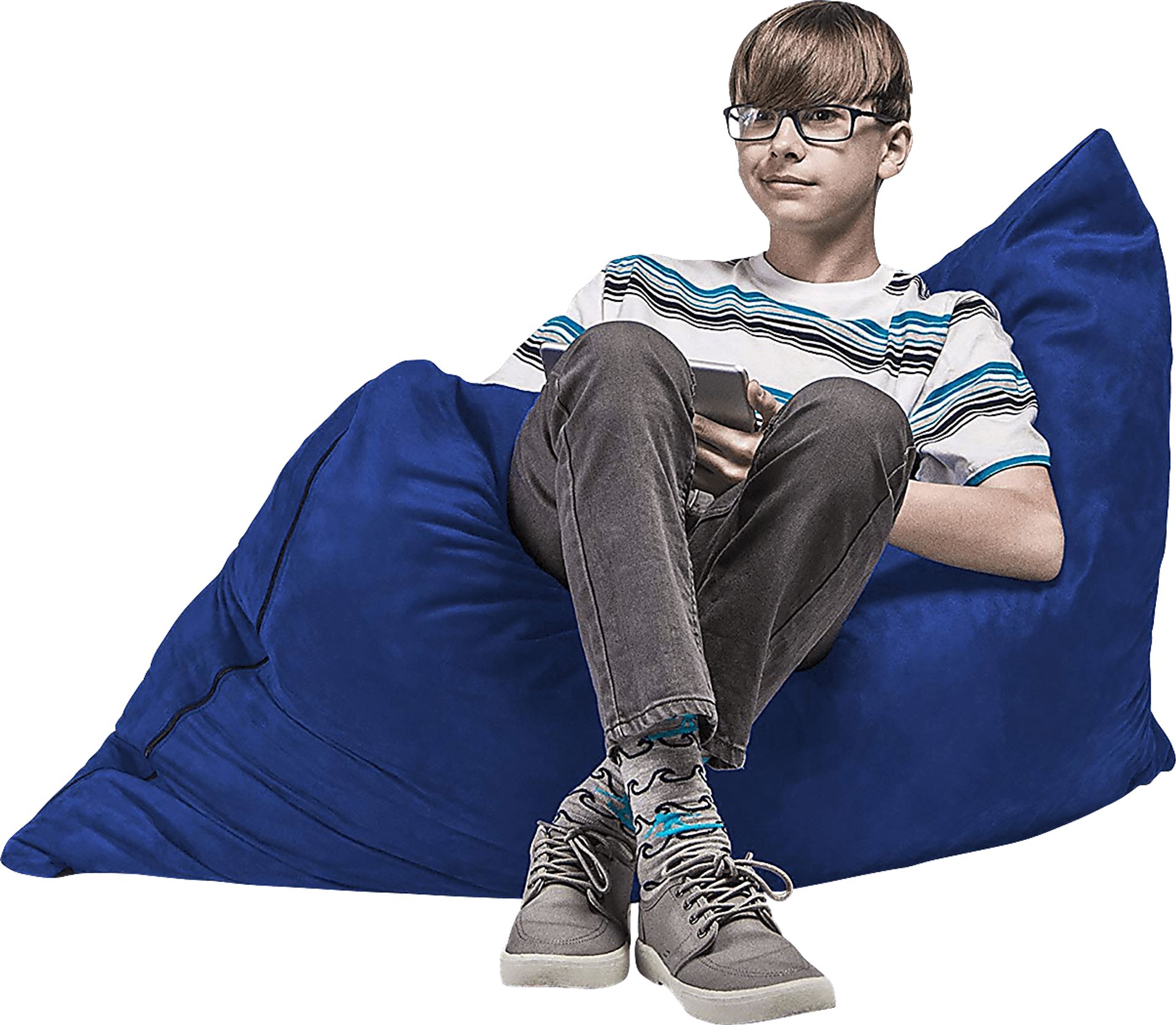 Kids Kiri Blue Small Bean Bag Chair and Floor Pillow - Image 6