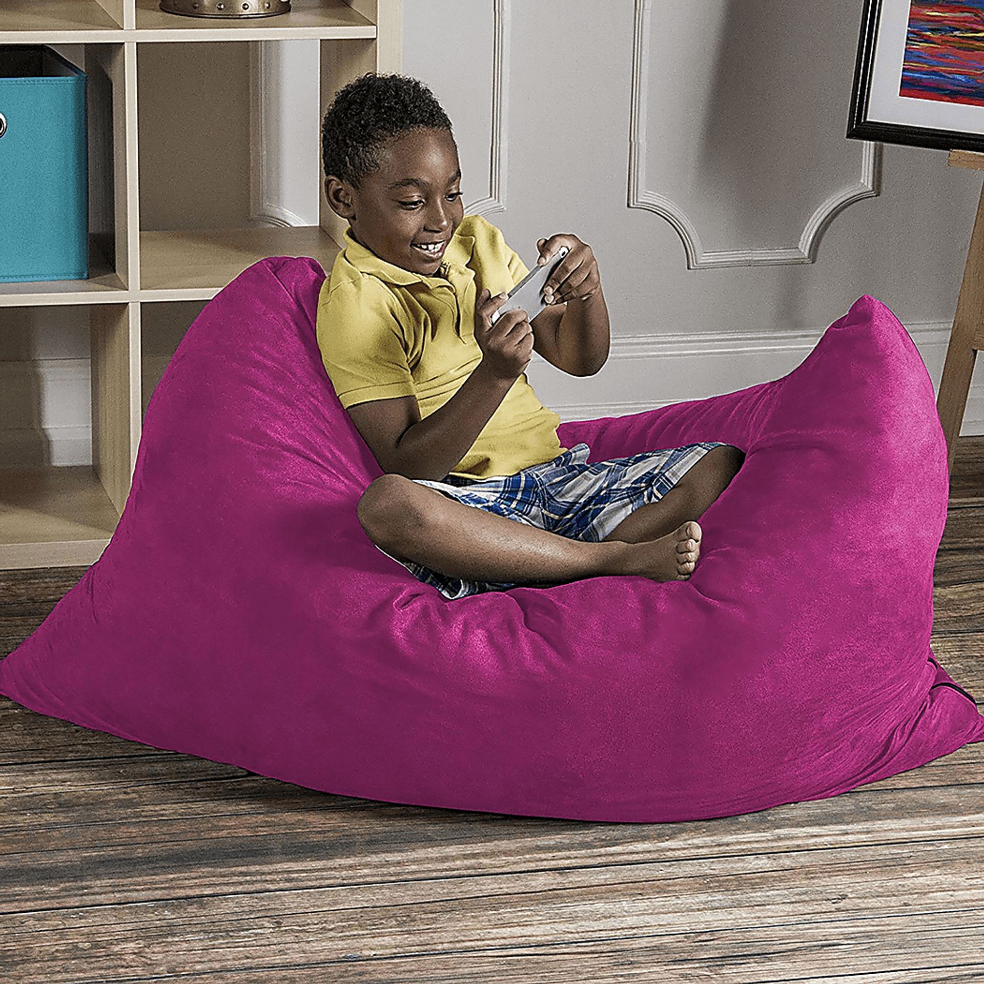 Kids Kiri Fuchsia Small Bean Bag Chair and Floor Pillow - Image 2