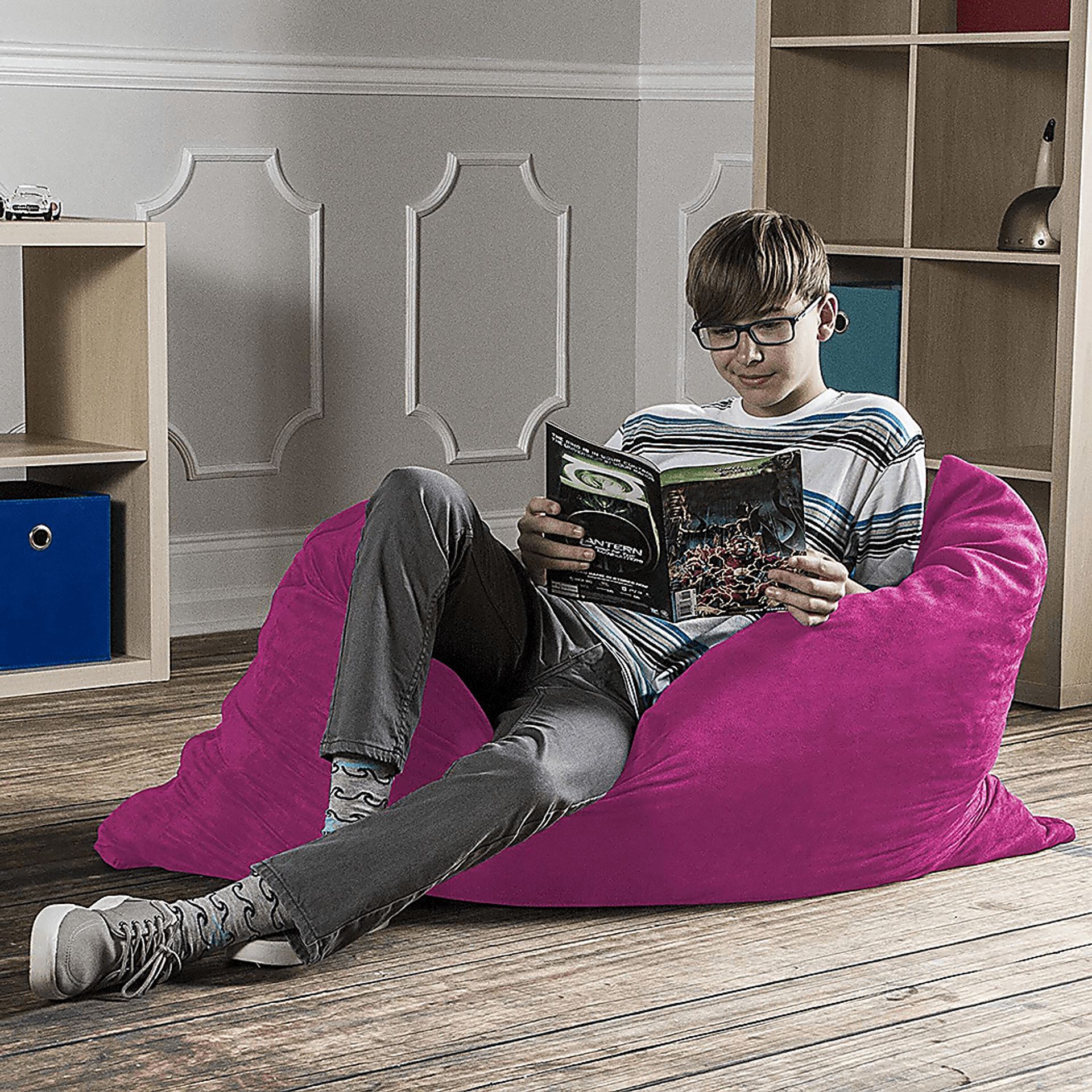 Kids Kiri Fuchsia Small Bean Bag Chair and Floor Pillow - Image 5