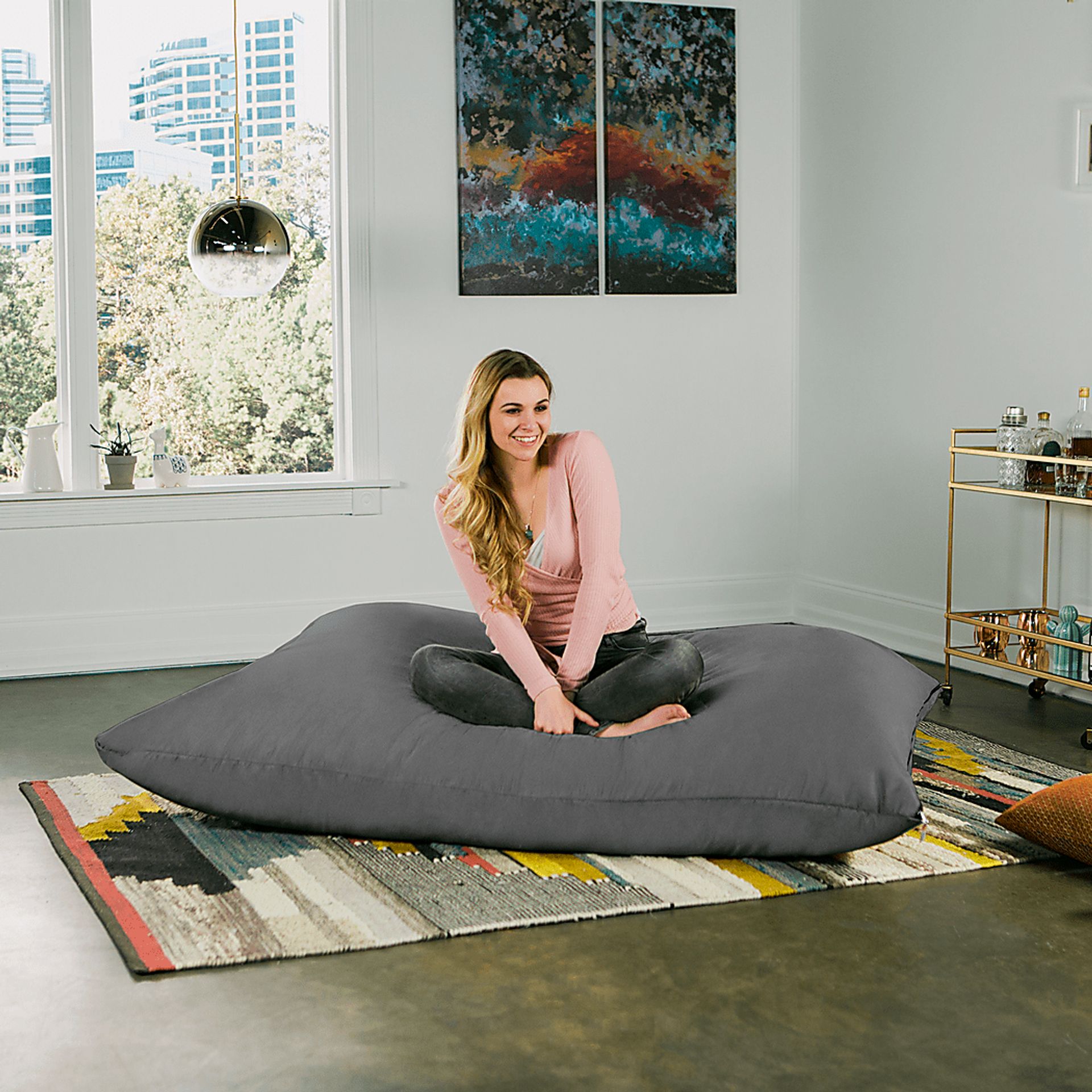 Kids Kiri Gray Large Bean Bag and Floor Pillow - Image 2