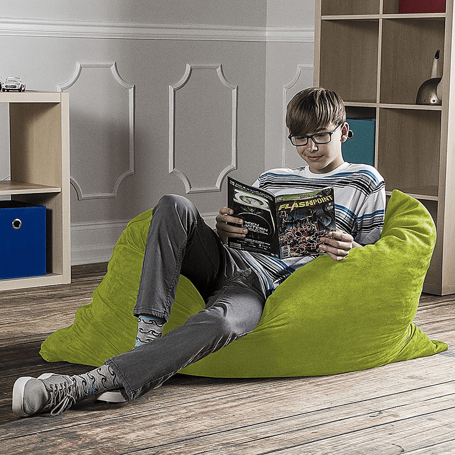 Kids Kiri Green Small Bean Bag Chair and Floor Pillow - Image 5