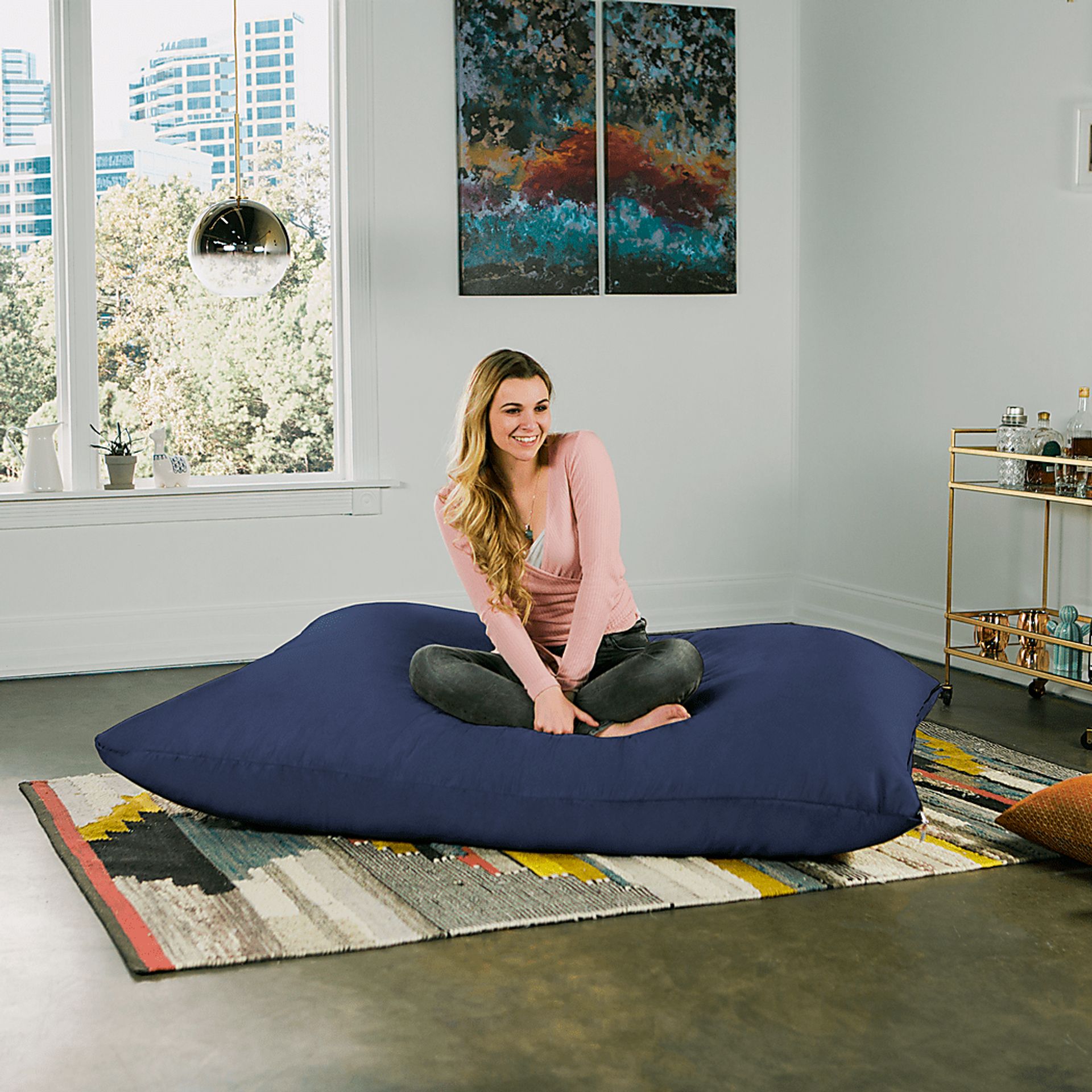 Kids Kiri Navy Large Bean Bag and Floor Pillow - Image 2