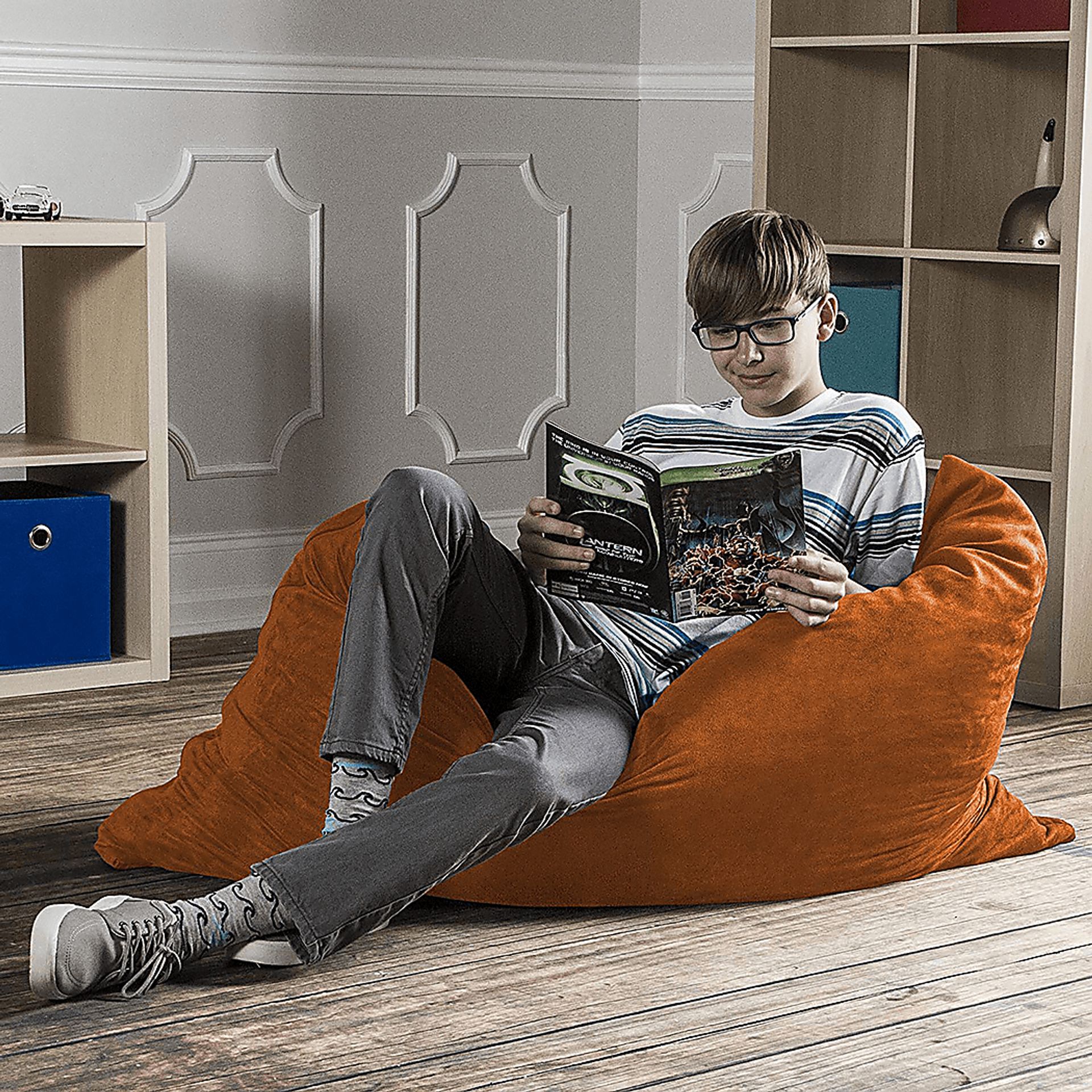 Kids Kiri Orange Small Bean Bag Chair and Floor Pillow - Image 5
