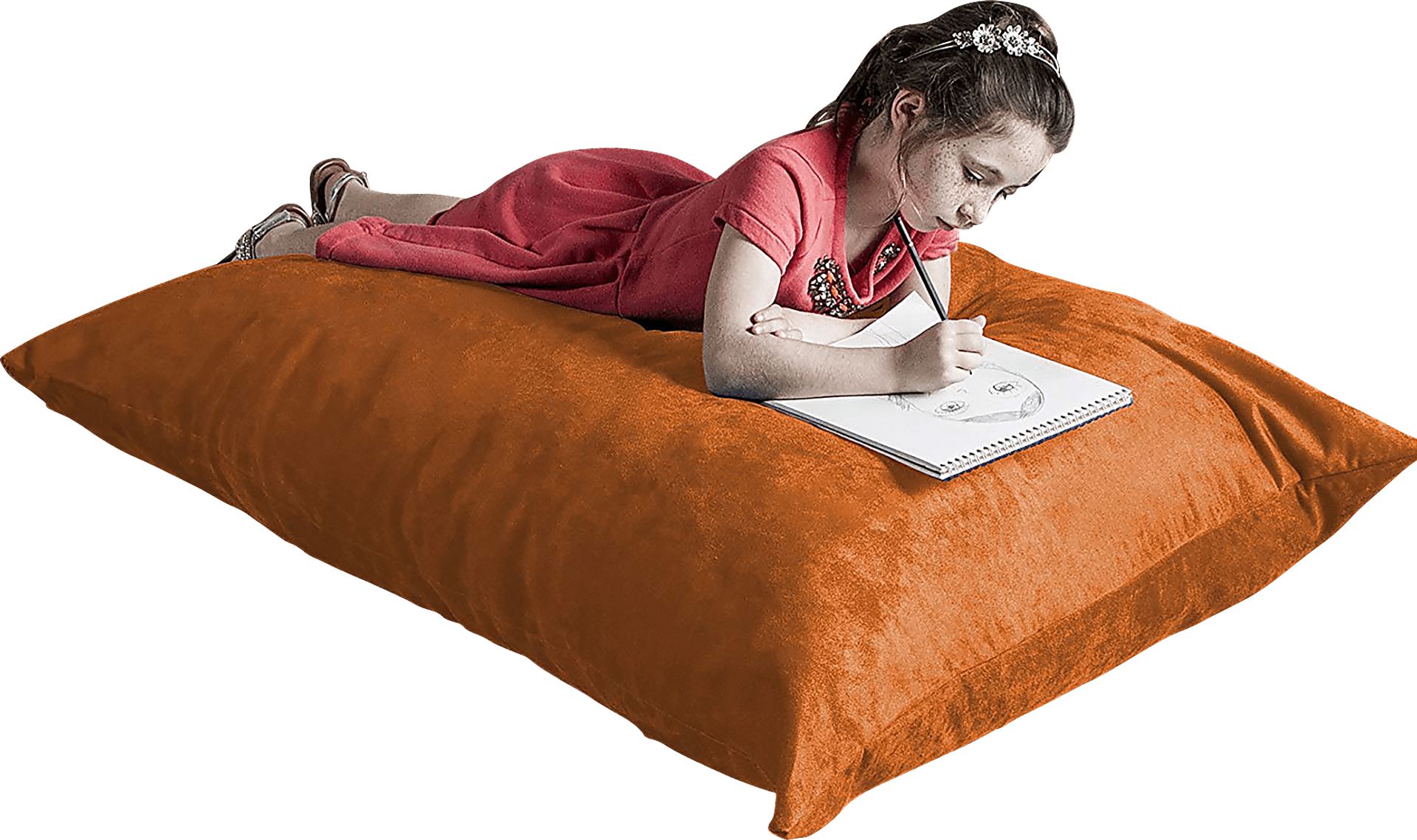 Kids Kiri Orange Small Bean Bag Chair and Floor Pillow - Image 1