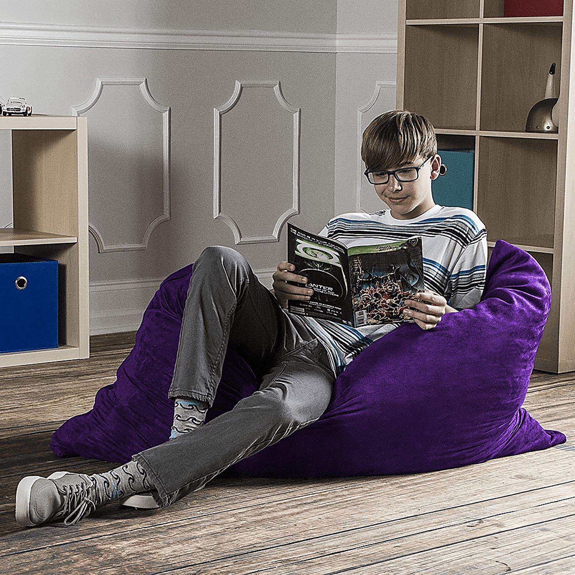 Kids Kiri Purple Small Bean Bag Chair and Floor Pillow - Image 5