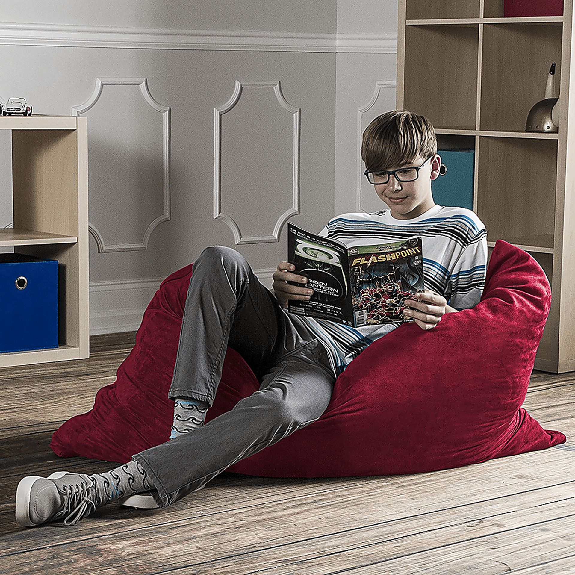 Kids Kiri Red Small Bean Bag Chair and Floor Pillow - Image 5