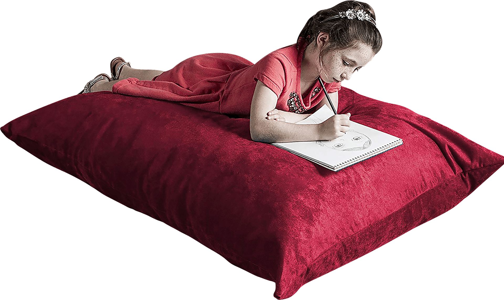 Kids Kiri Red Small Bean Bag Chair and Floor Pillow - Image 1