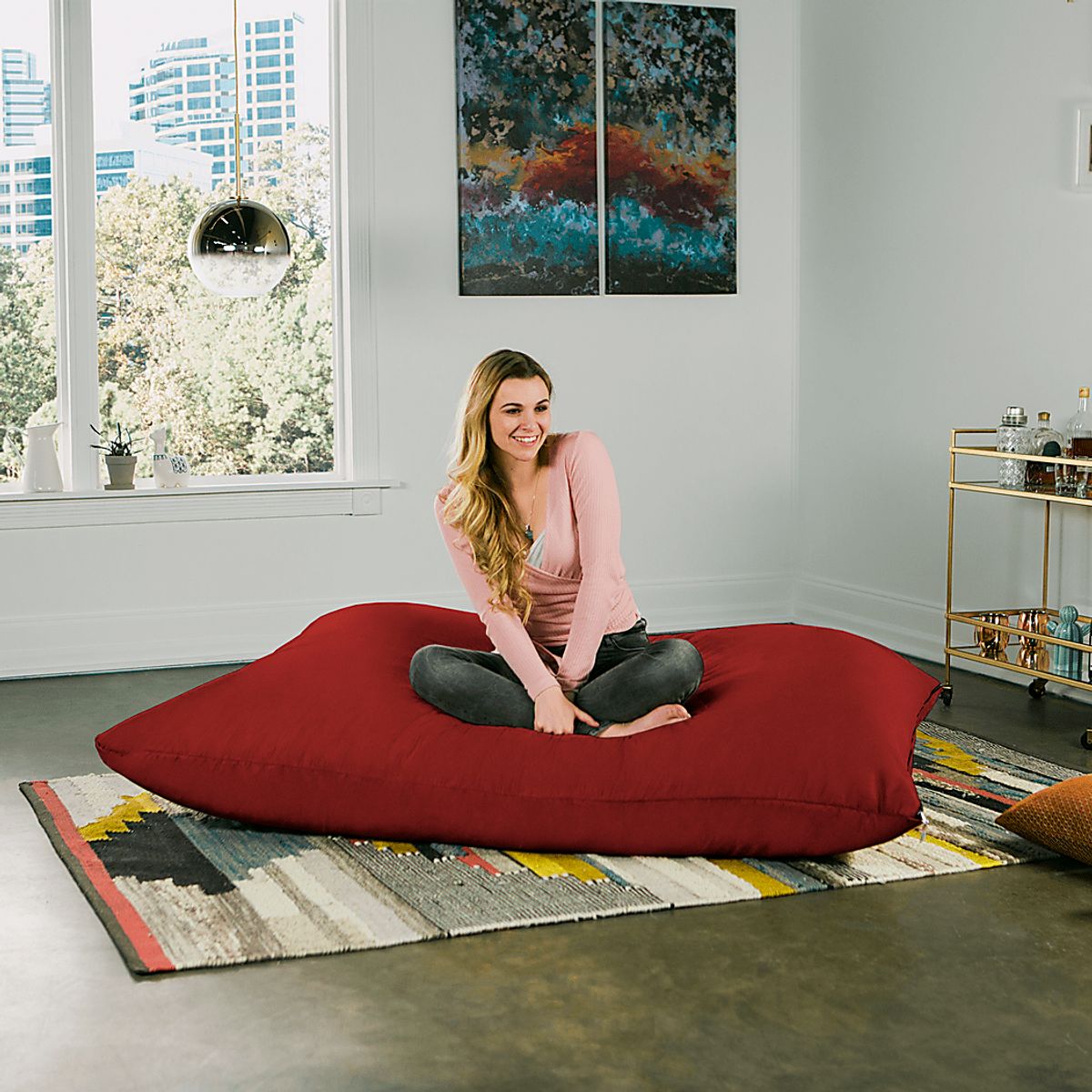 Kiri Red Polyester Fabric Bean Bag Chair Rooms to Go