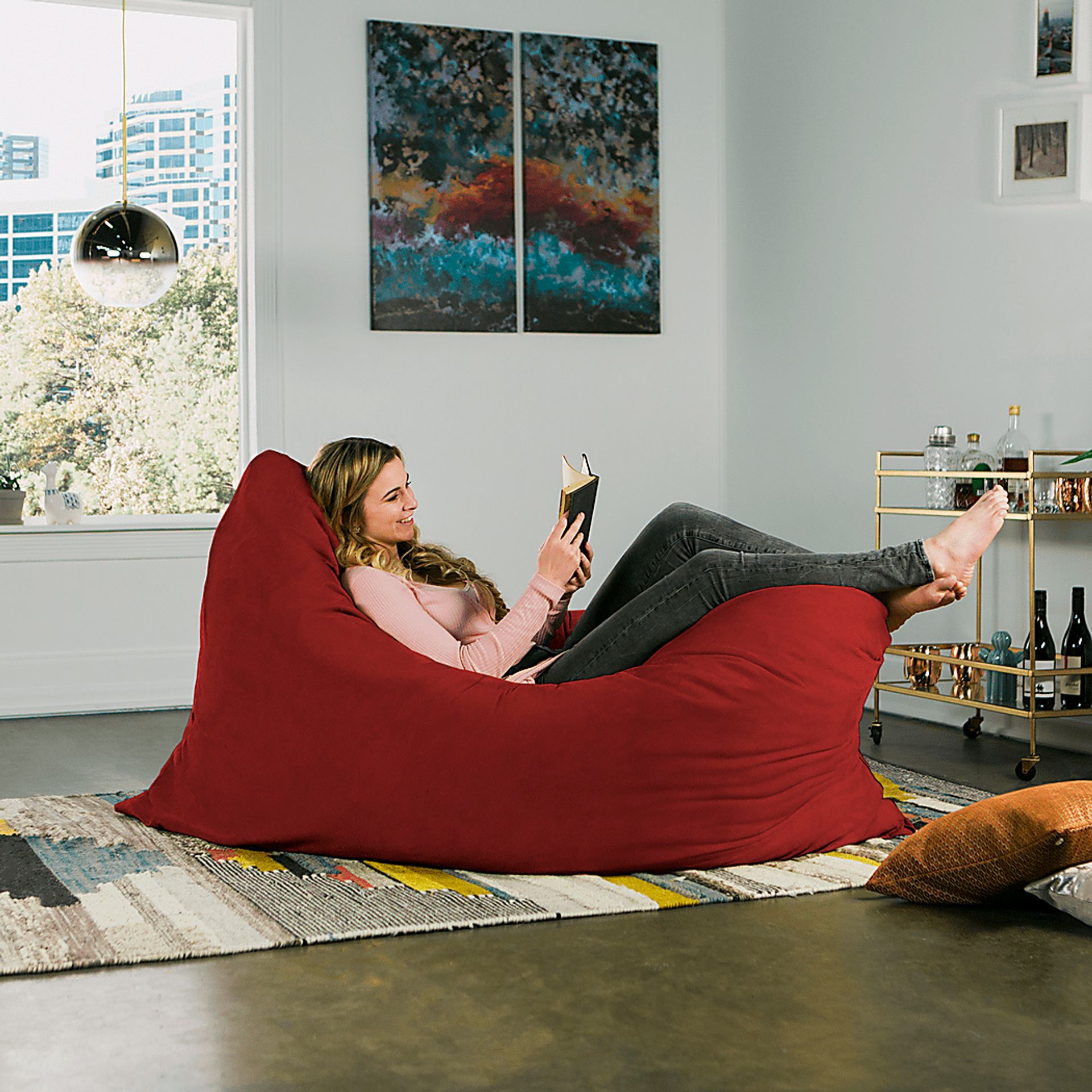 Kids Kiri Red Large Bean Bag and Floor Pillow - Image 4
