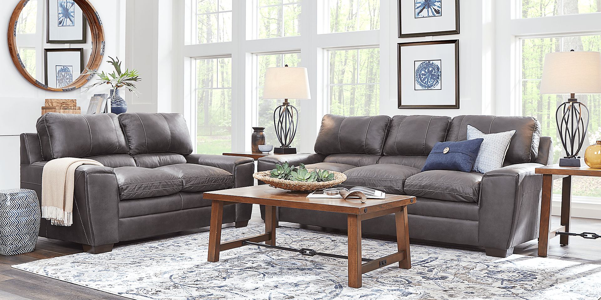 Kirkton 2 Pc Gray Polyester Fabric Living Room Set With Sofa, Loveseat ...