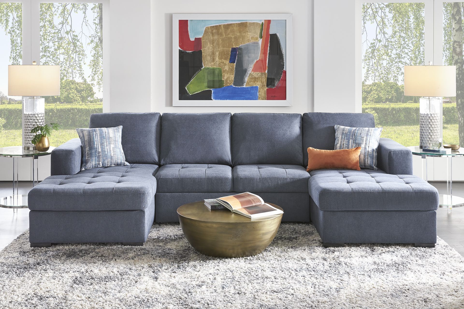 Kirkwell Blue 3 Pc Sleeper Sectional - Image 2