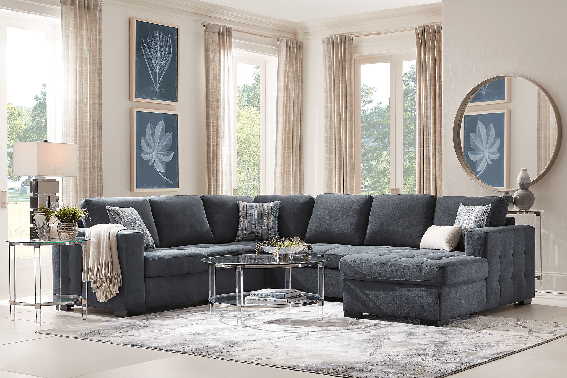 Kirkwell Blue 3 Pc Sleeper Sectional - Image 2