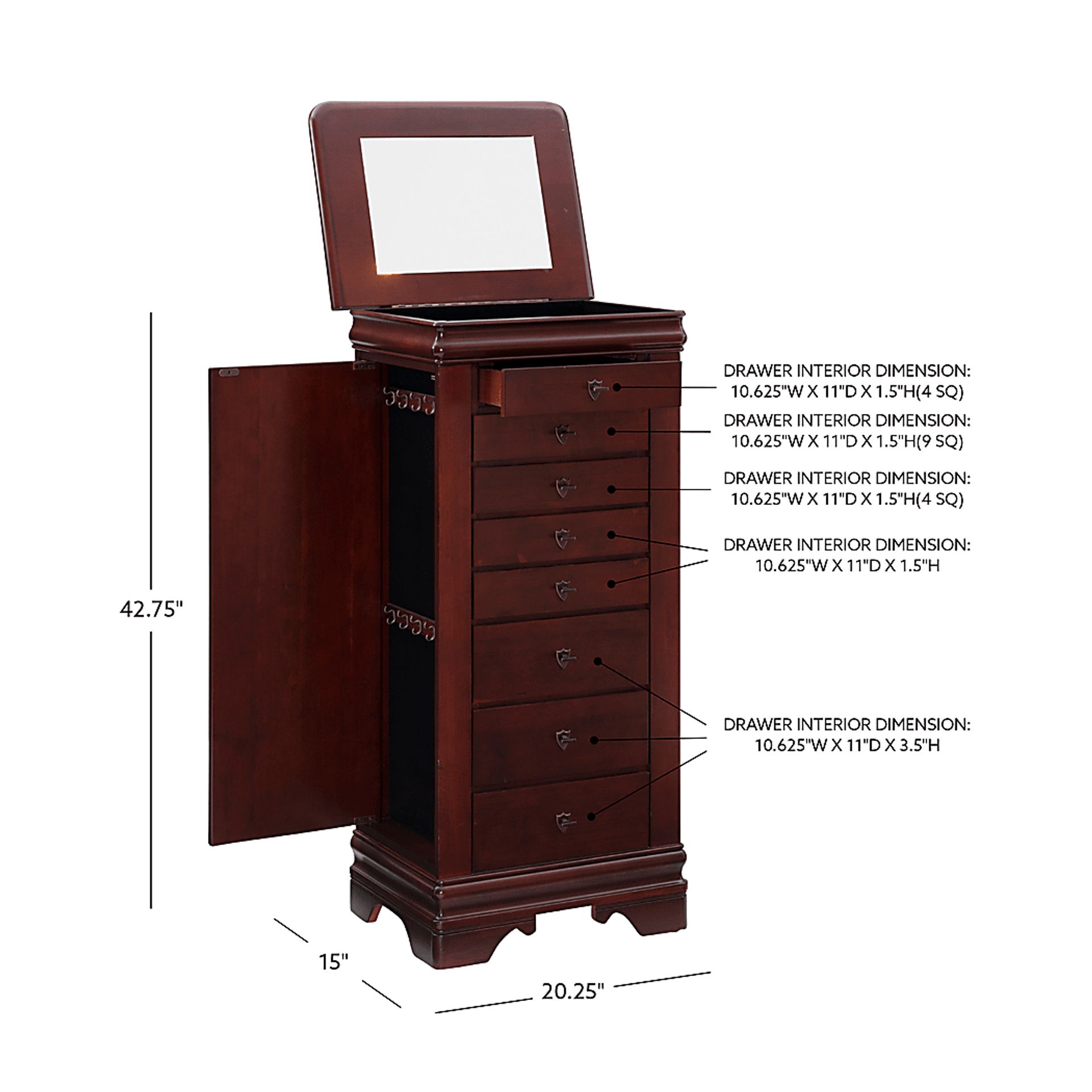 Klingle Cherry Jewelry Armoire - Image 17