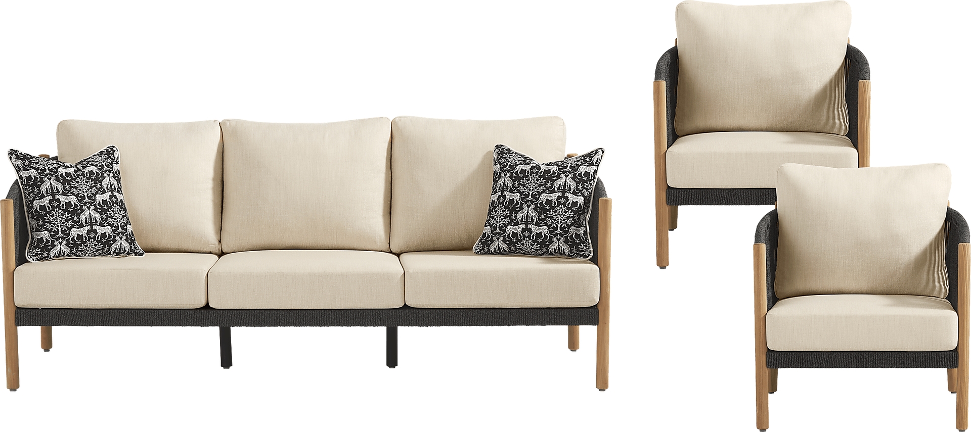Koda Charcoal 3 Pc Outdoor Seating Set full room