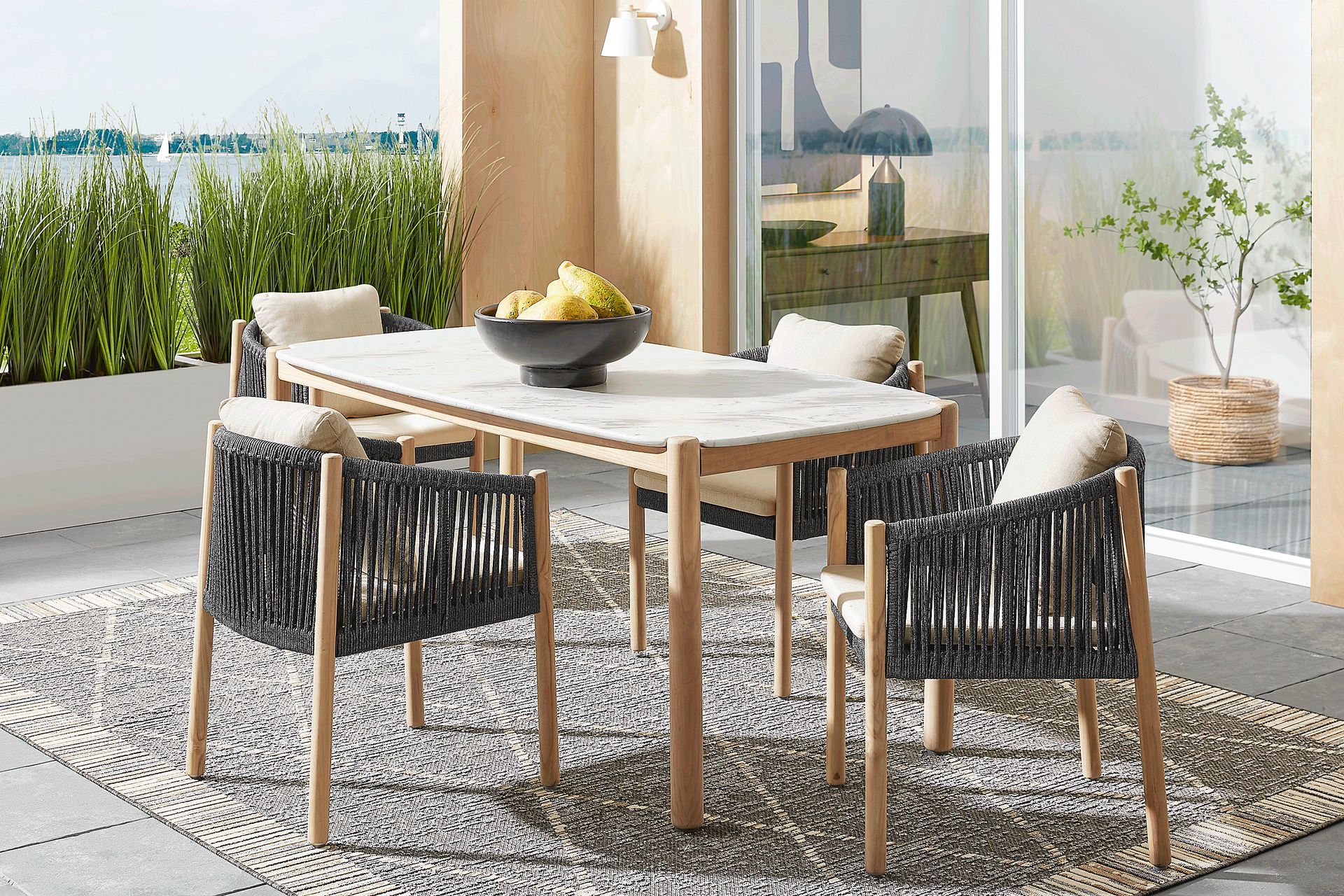 Koda Natural 5 Pc Outdoor Dining Set with Charcoal Arm Chairs - Image 1