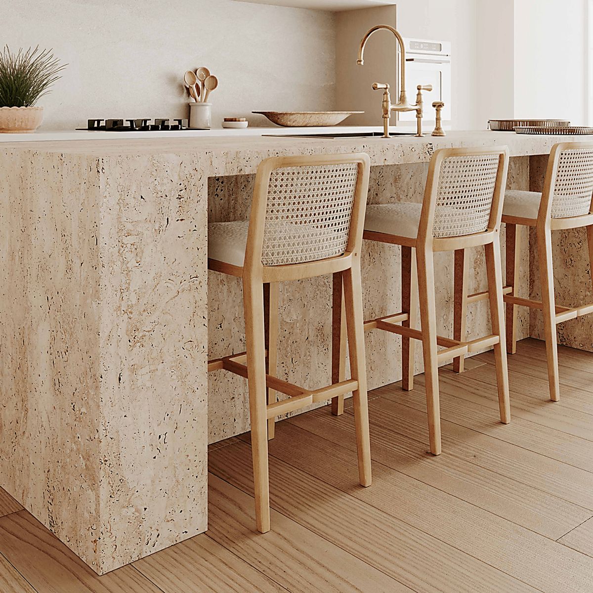 Kosciusko Natural Light Wood Beige,White Linen Fabric Counter Height ...