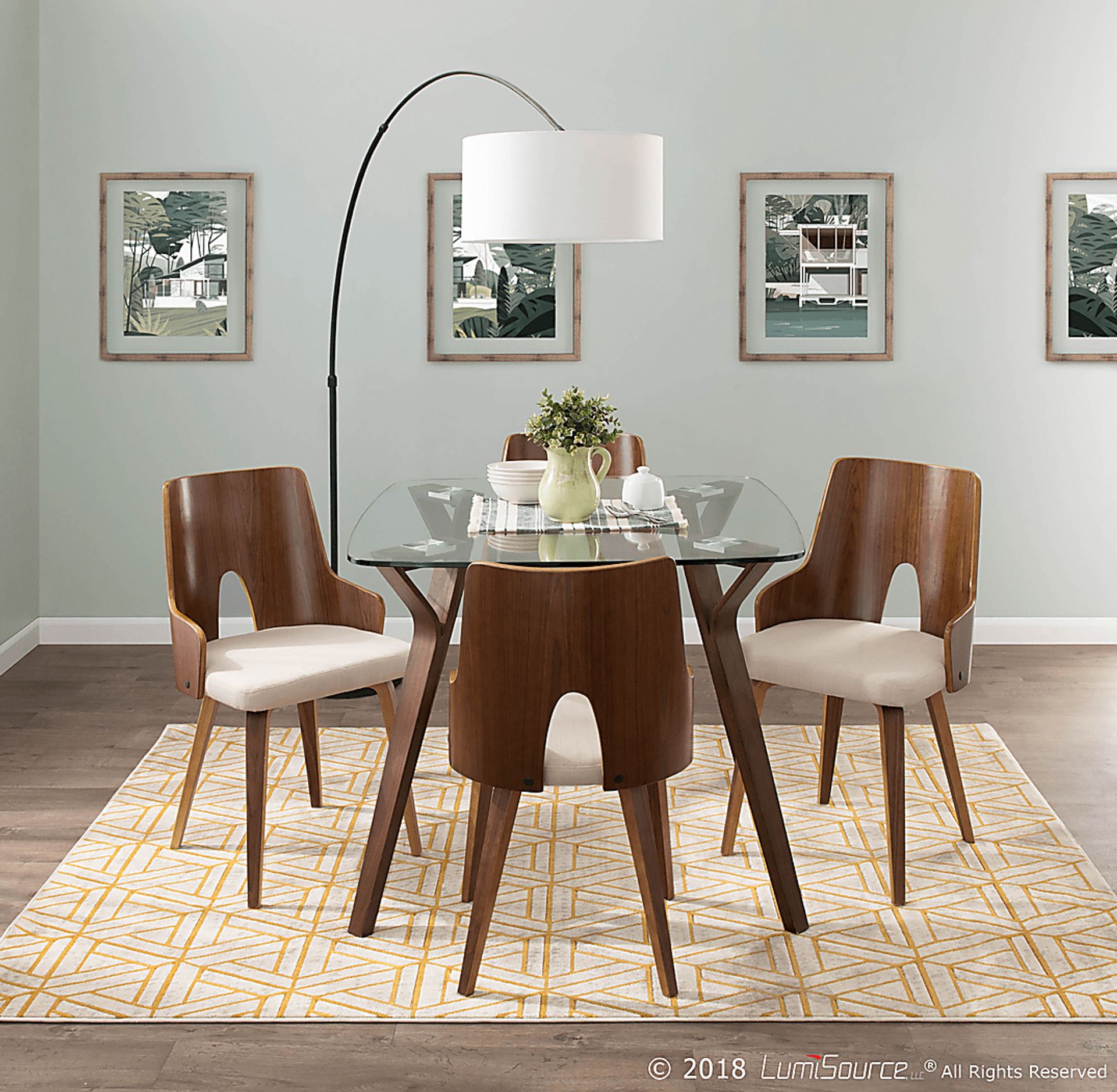 Krameria Walnut 3 Pc  Square Dining Set with Glass Top - Image 2