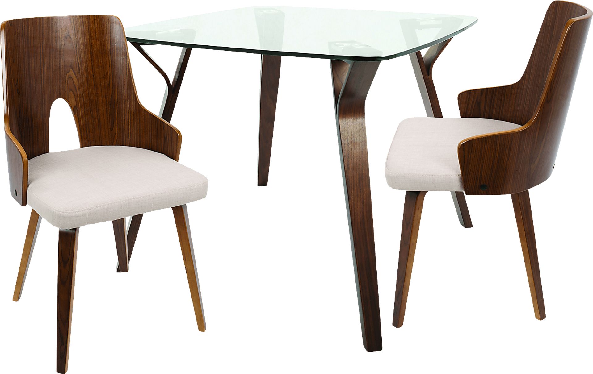 Krameria Walnut 3 Pc  Square Dining Set with Glass Top - Image 1