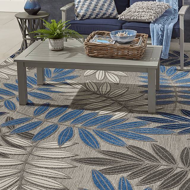 Krisiel Gray/Blue 7'10 x 10'6 Indoor/Outdoor Rug - Thumbnail - Image 3