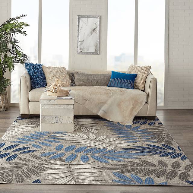 Krisiel Gray/Blue 7'10 x 10'6 Indoor/Outdoor Rug - Thumbnail - Image 4