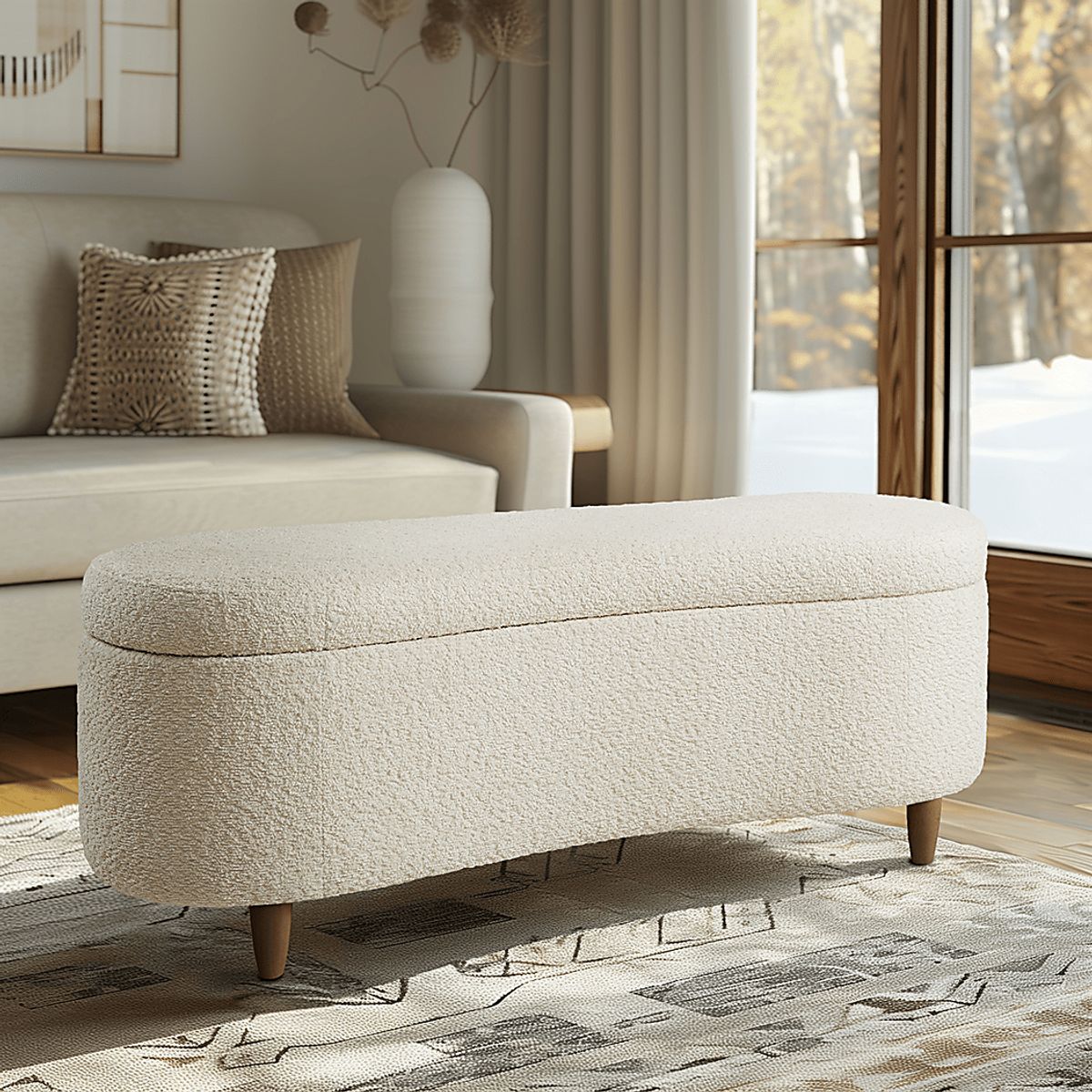 Kristencreek Cream Beige Polyester Fabric Storage Bench | Rooms to Go