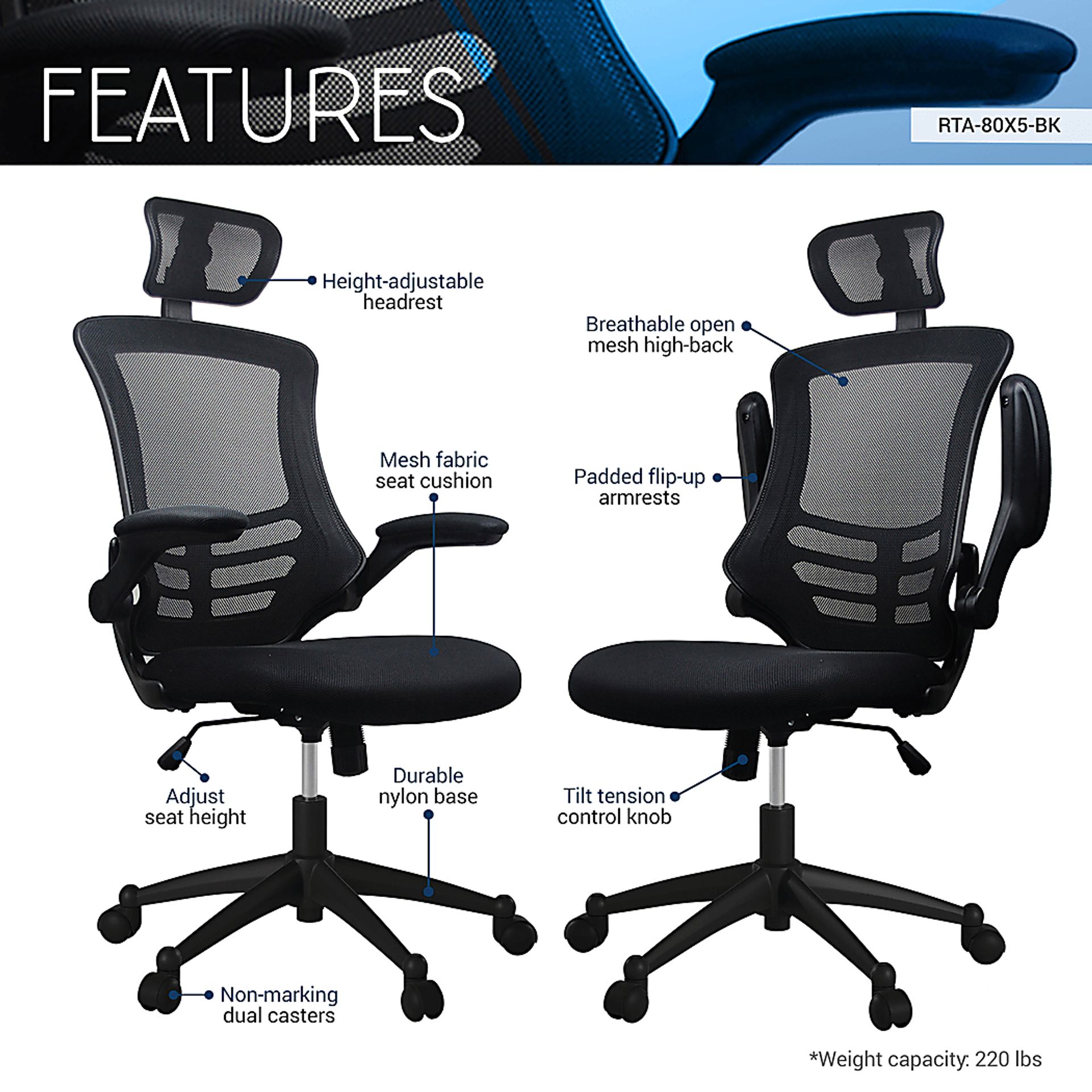 Kyman Black Office Chair - Image 4