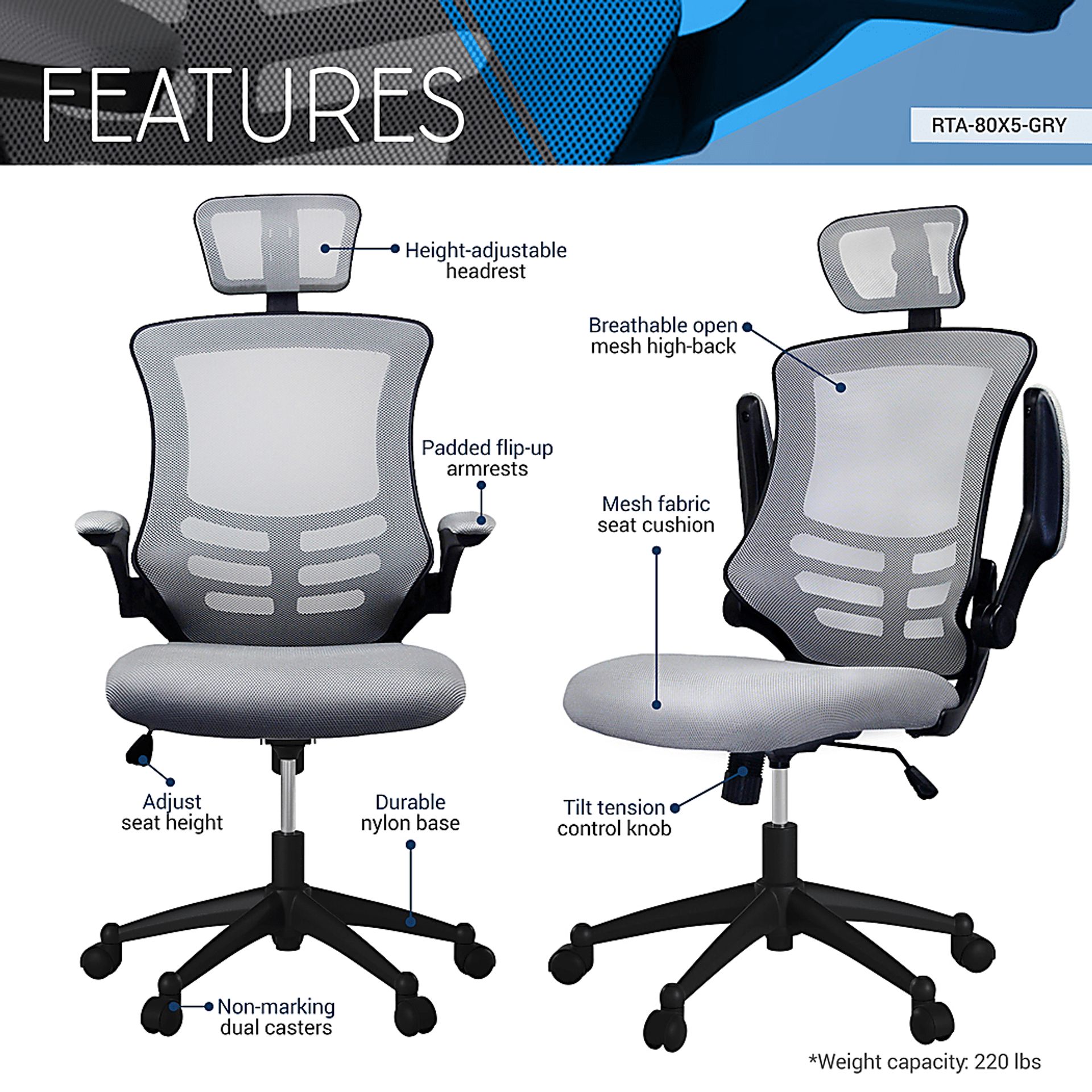 Kyman Gray Office Chair - Image 4