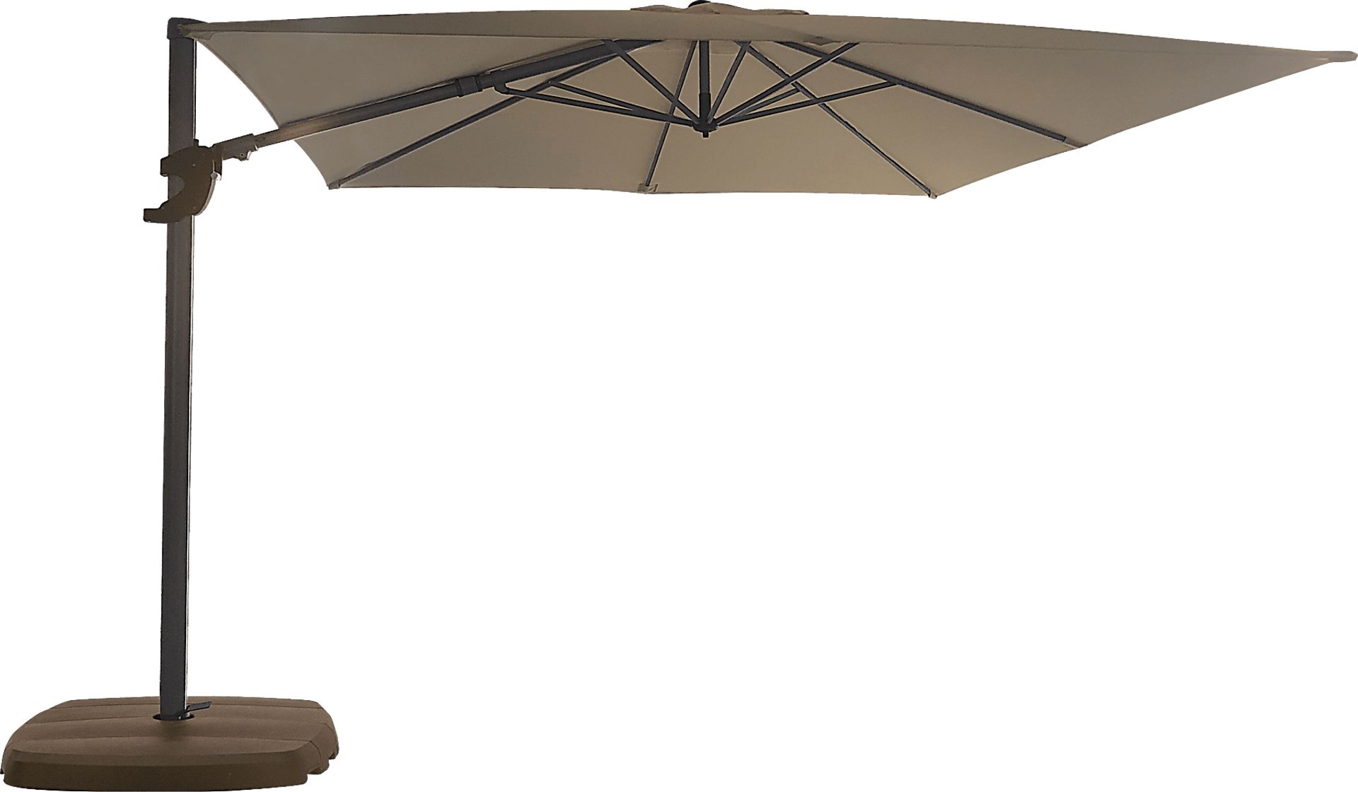 La Mesa Cove 10' Square Heather Beige Outdoor Cantilever Umbrella with Base and Stand - Image 1