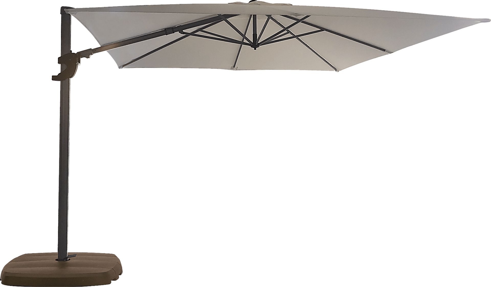 La Mesa Cove 10' Square Flax Outdoor Cantilever Umbrella with Base and Stand - Image 1